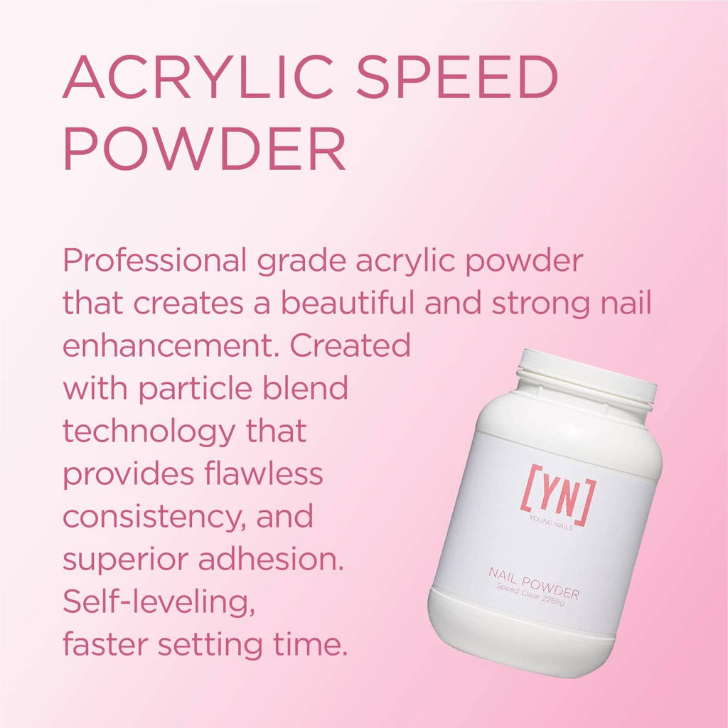 Young Nails Acrylic Speed Powder – Self-Leveling, 60-Second Set, Clear/Nude/Pink/White, 2268g