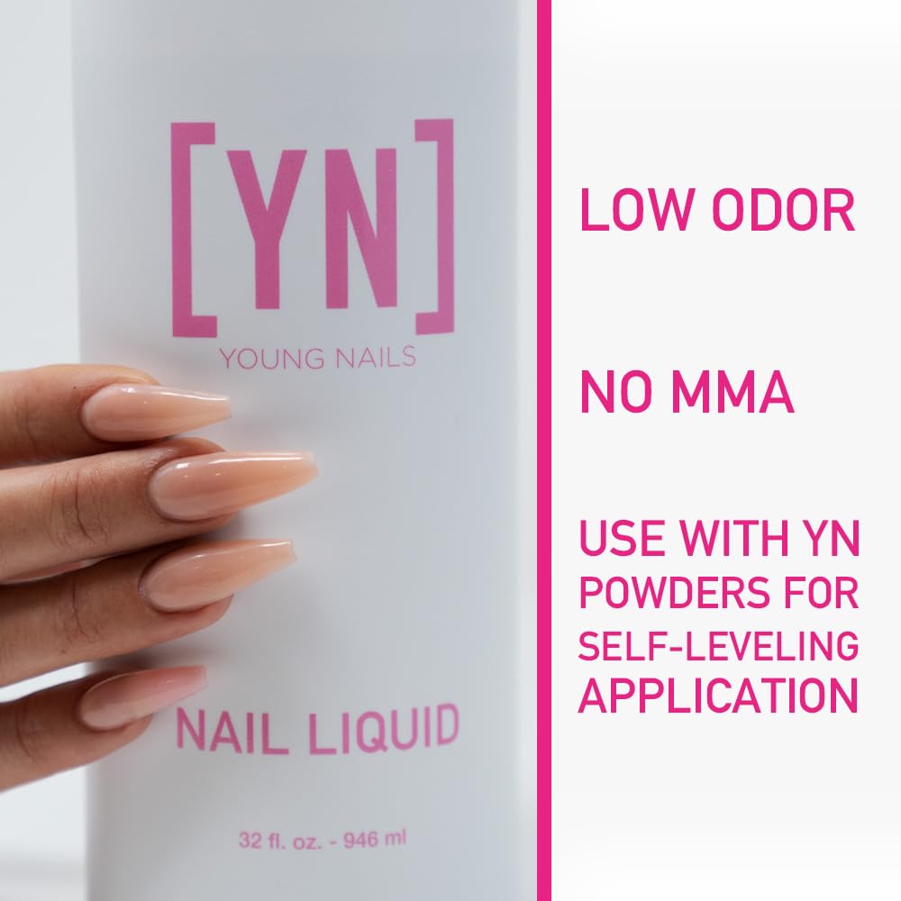 Young Nails Liquid Nail Monomer 32oz – Low Odor, MMA Free, for Acrylic Powder