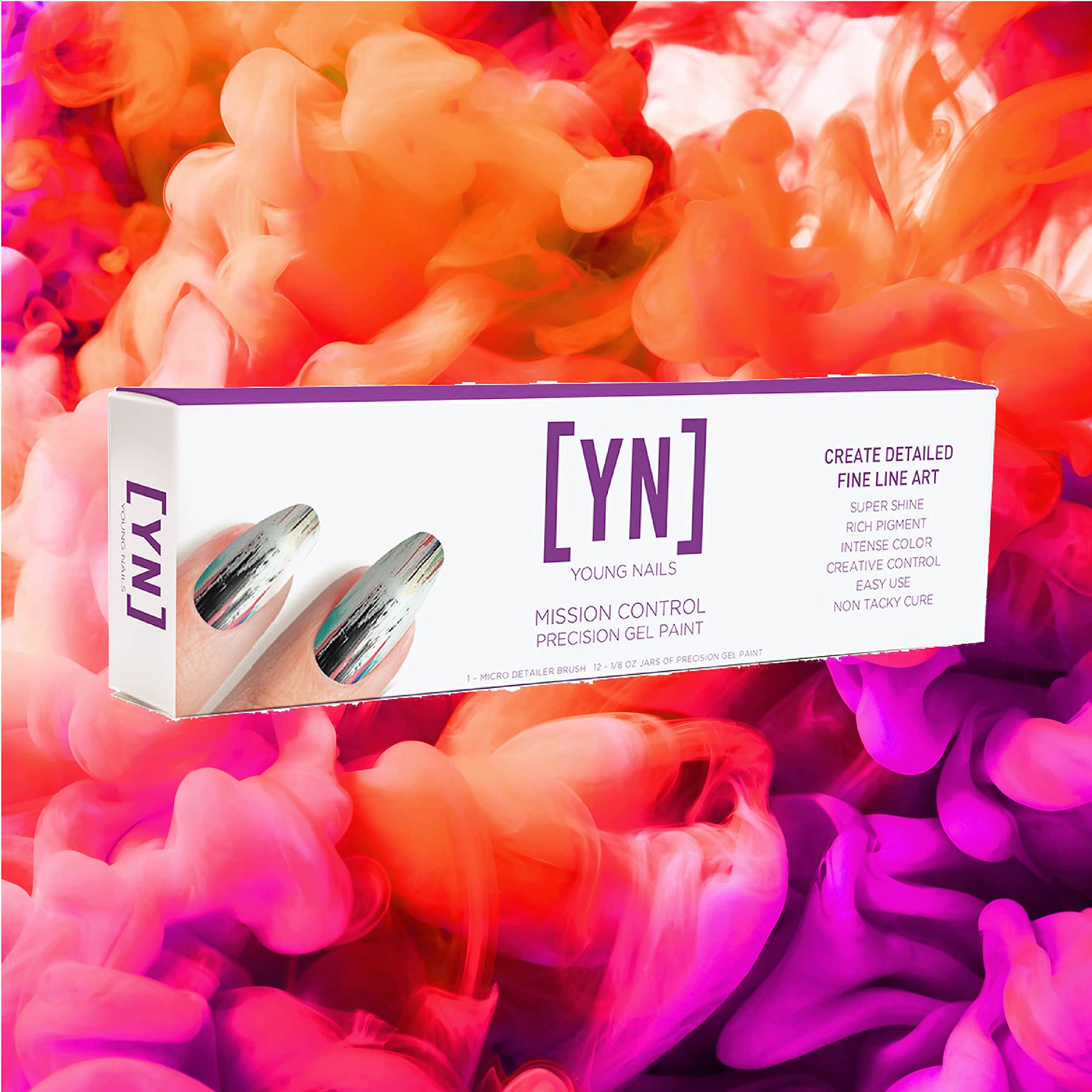 Young Nails Mission Control Precision Gel Kit – 12-Color Gel Paint for Nail Art, LED Curing