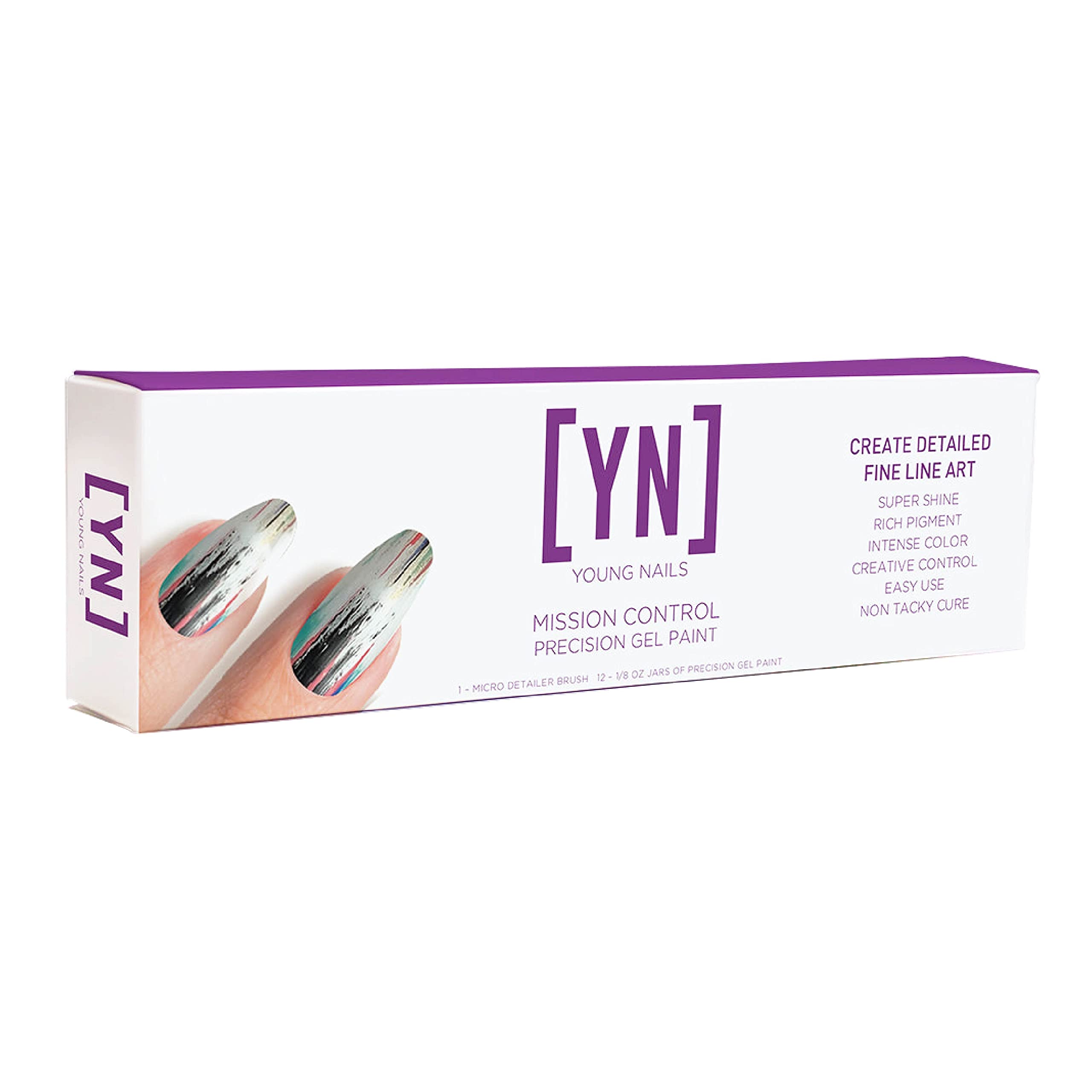 Young Nails Mission Control Precision Gel Kit – 12-Color Gel Paint for Nail Art, LED Curing