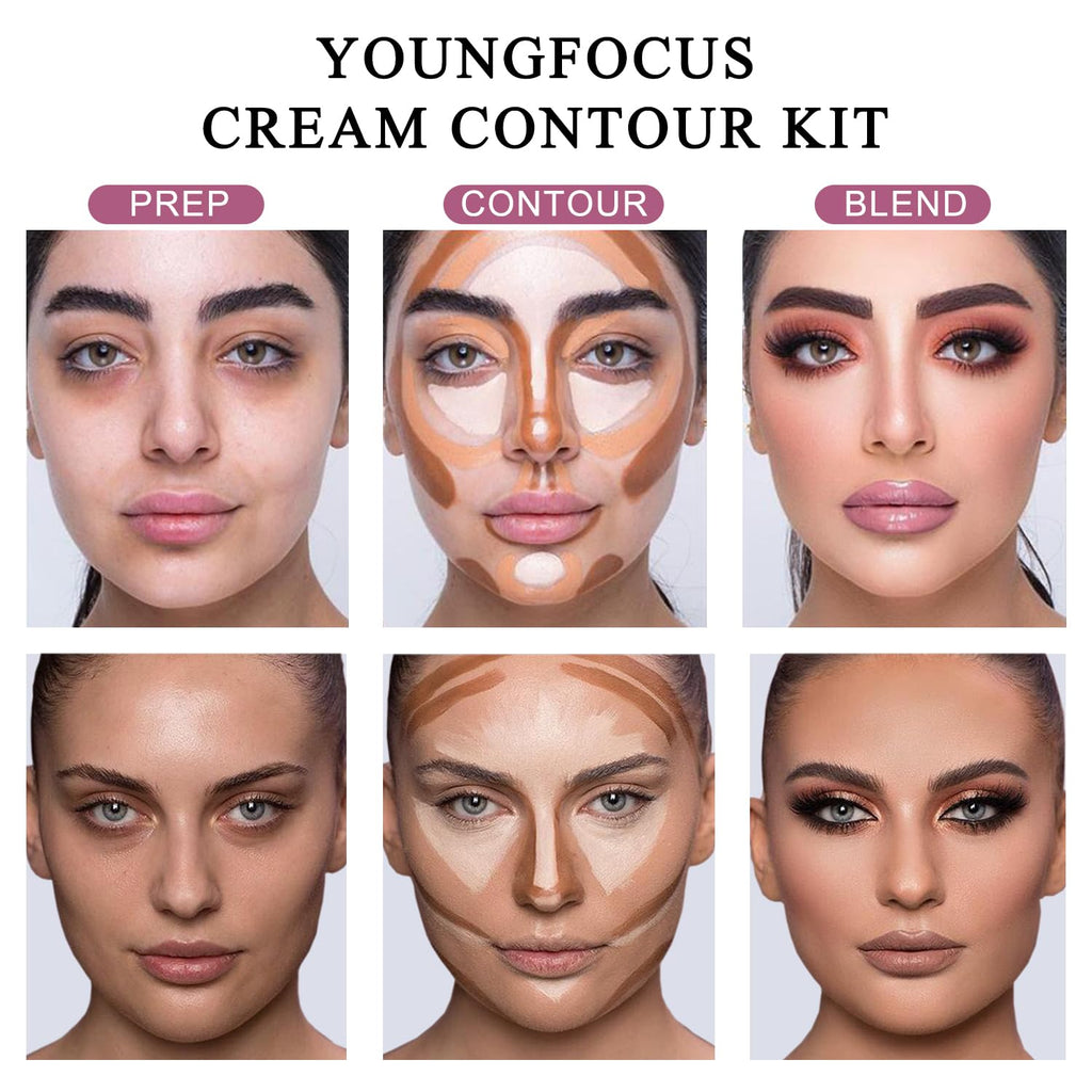 Youngfocus 8-Color Cream Contour Kit – Vegan, Cruelty-Free Contour & Highlight Palette