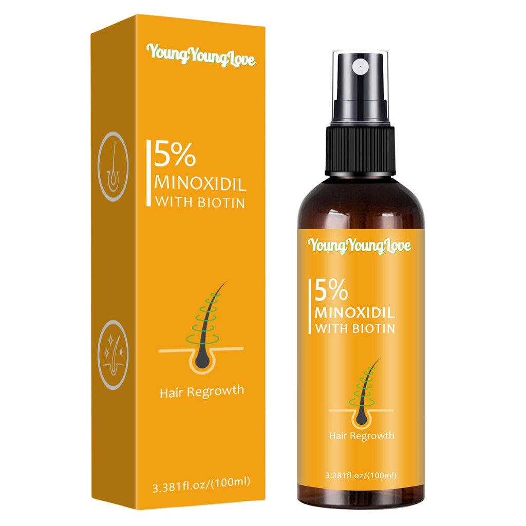 YOUNGYOUNGLOVE 5% Minoxidil Spray with Biotin – Hair Growth for Men & Women (3.38 oz)