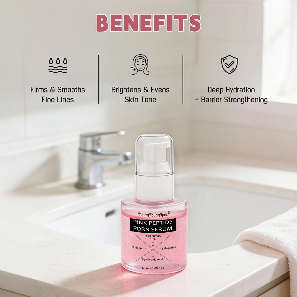 YOUNGYOUNGLOVE Pink Collagen Peptide PDRN Serum – 10% Niacinamide & Hyaluronic Acid, 1.69 oz
