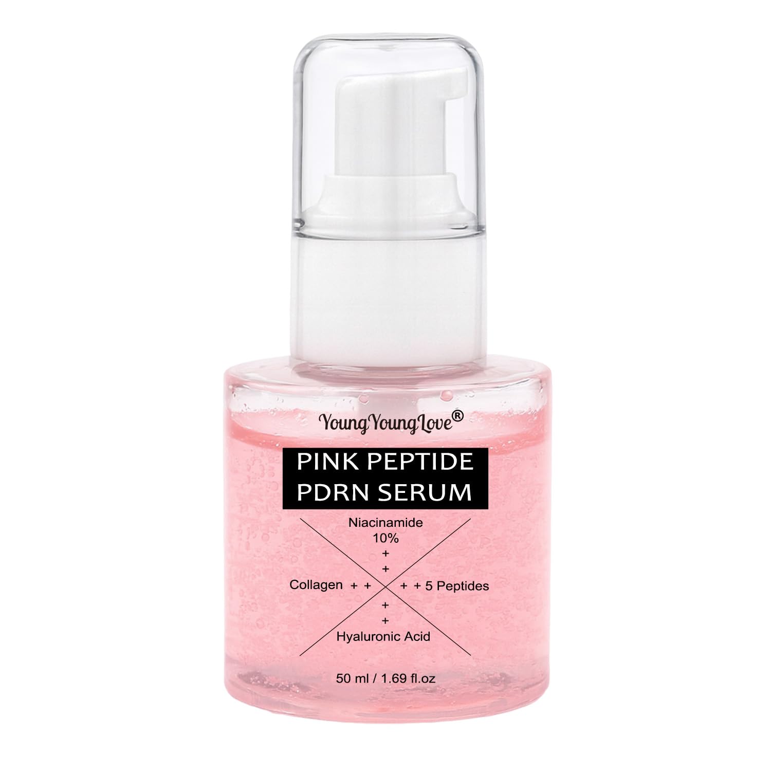 YOUNGYOUNGLOVE Pink Collagen Peptide PDRN Serum – 10% Niacinamide & Hyaluronic Acid, 1.69 oz