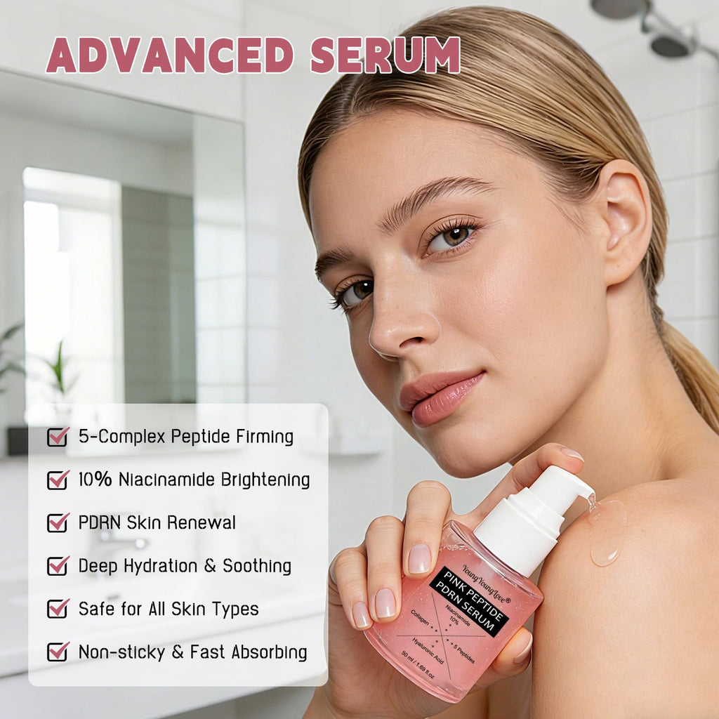 YOUNGYOUNGLOVE Pink Collagen Peptide PDRN Serum – 10% Niacinamide & Hyaluronic Acid, 1.69 oz