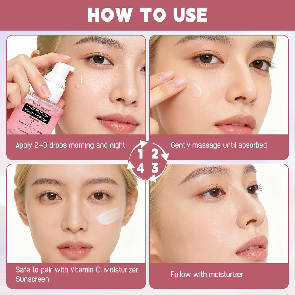 YOUNGYOUNGLOVE Pink Collagen Peptide PDRN Serum – 10% Niacinamide & Hyaluronic Acid, 1.69 oz