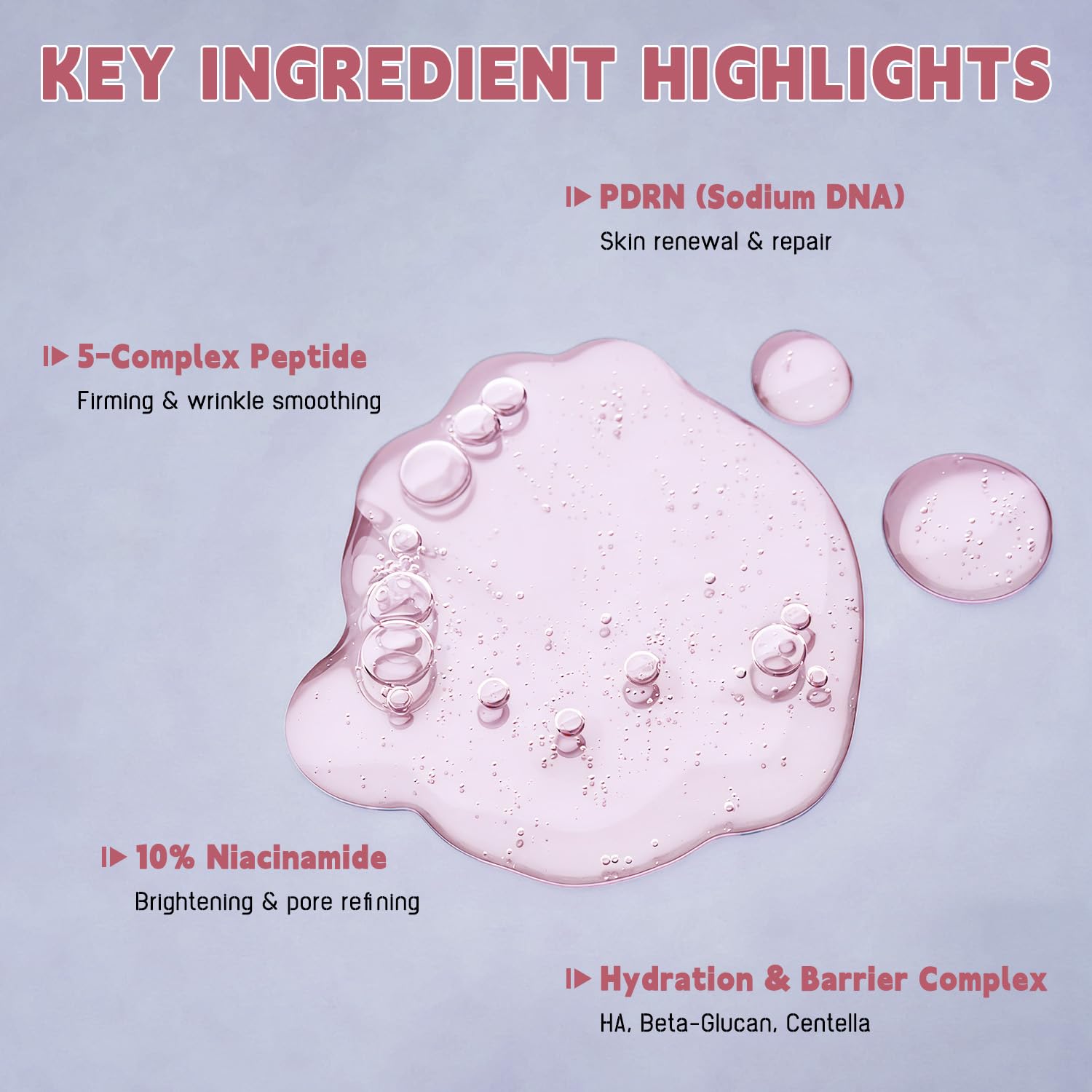 YOUNGYOUNGLOVE Pink Collagen Peptide PDRN Serum – 10% Niacinamide & Hyaluronic Acid, 1.69 oz