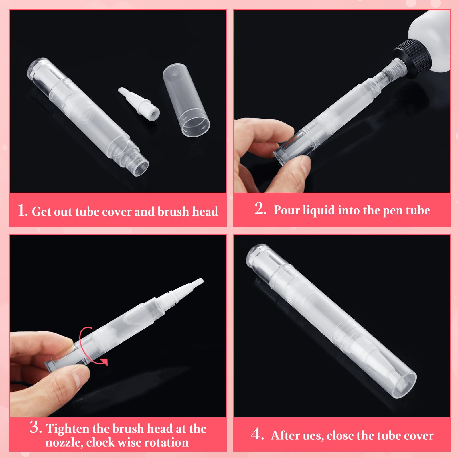 YOUNTHYE 50Pcs 5ml Cuticle Oil Pen - Empty Refillable Nail Oil Pen with Brush Tip