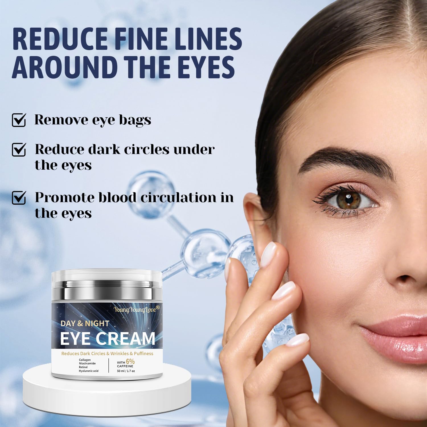 YOUNGYOUNGLOVE Day & Night Eye Cream - 6% Caffeine, Retinol, Niacinamide, Collagen