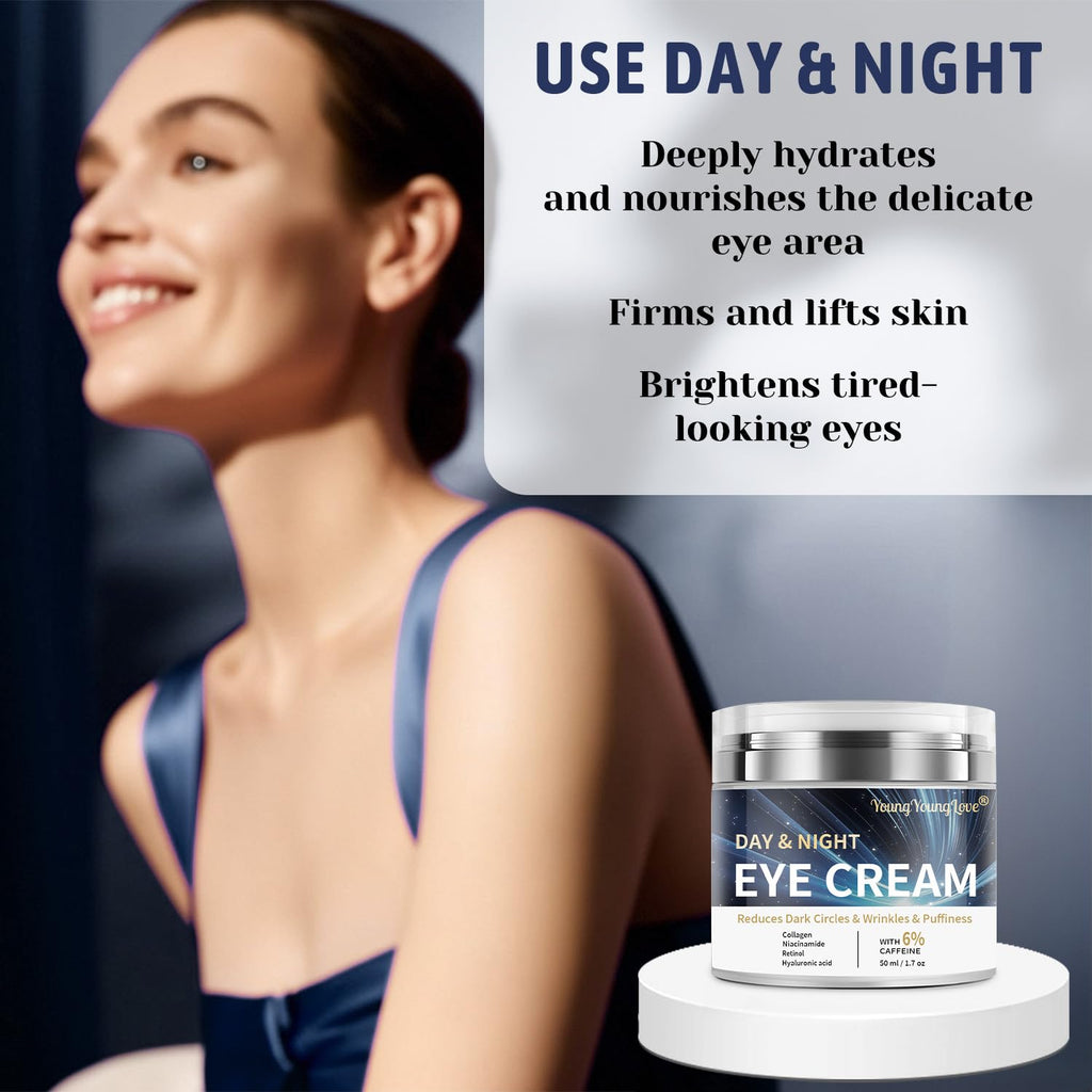 YOUNGYOUNGLOVE Day & Night Eye Cream - 6% Caffeine, Retinol, Niacinamide, Collagen