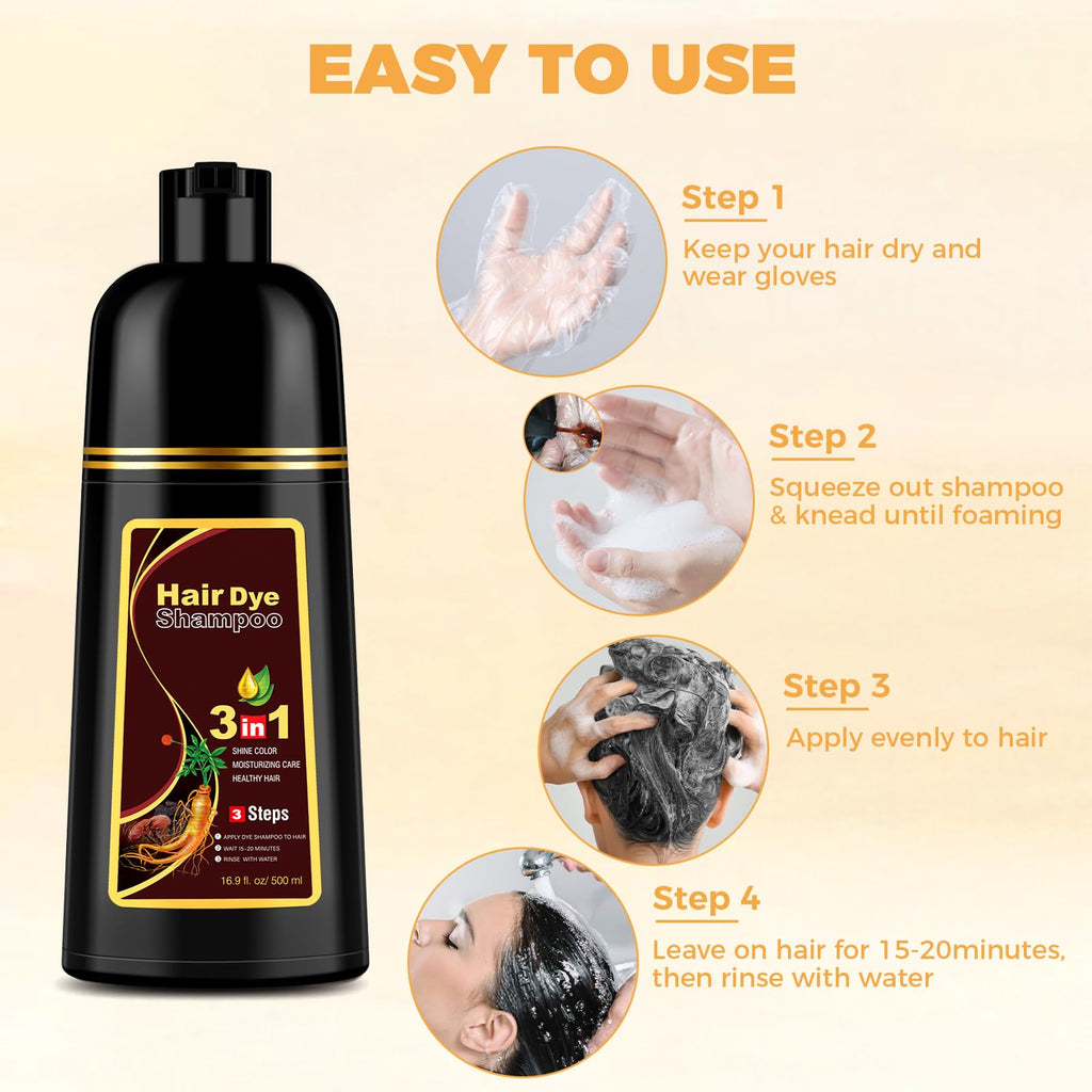 YOURTONE Brown Hair Dye Shampoo 3-in-1 for Gray Hair Coverage – Herbal Color & Hydration (16.9 oz)