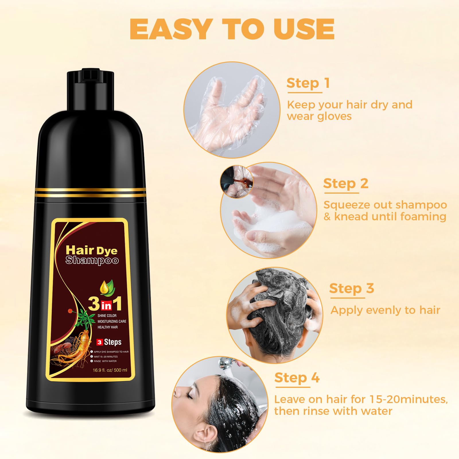 YOURTONE Brown Hair Dye Shampoo 3-in-1 for Gray Hair Coverage – Herbal Color & Hydration (16.9 oz)