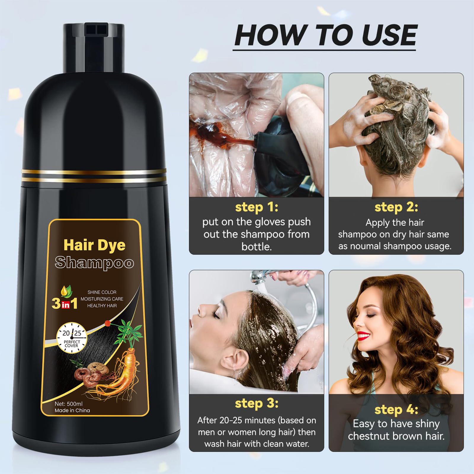 YOURTONE Hair Dye Shampoo 3-in-1: Gray Coverage & Plant-Based Formula (16.9 fl oz)