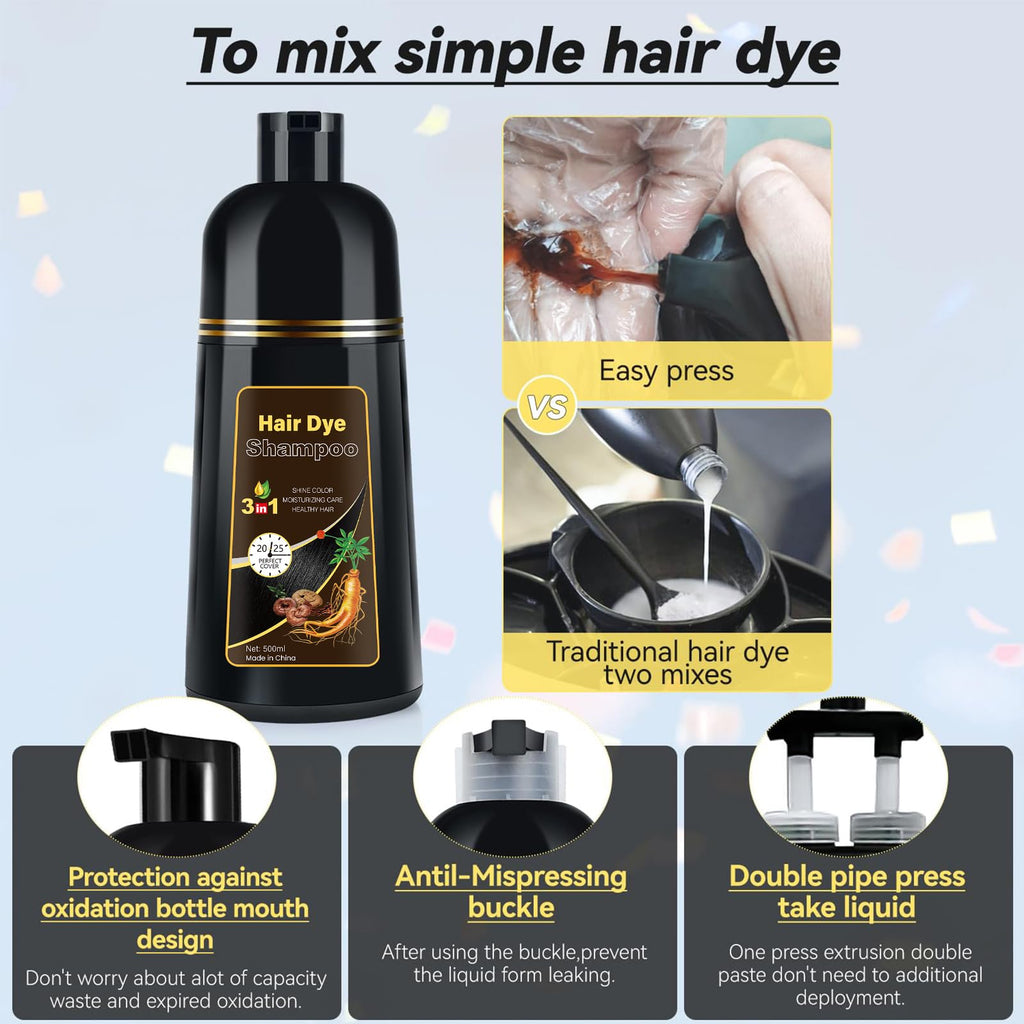 YOURTONE Hair Dye Shampoo Chestnut Brown – 3-in-1, Ammonia-Free, 500ml