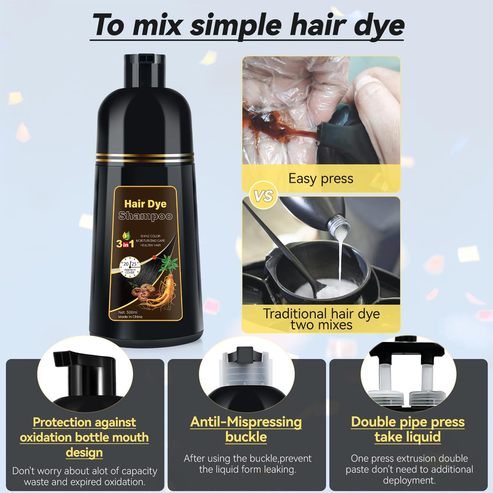 YOURTONE Hair Dye Shampoo 3-in-1: Gray Coverage & Plant-Based Formula (16.9 fl oz)