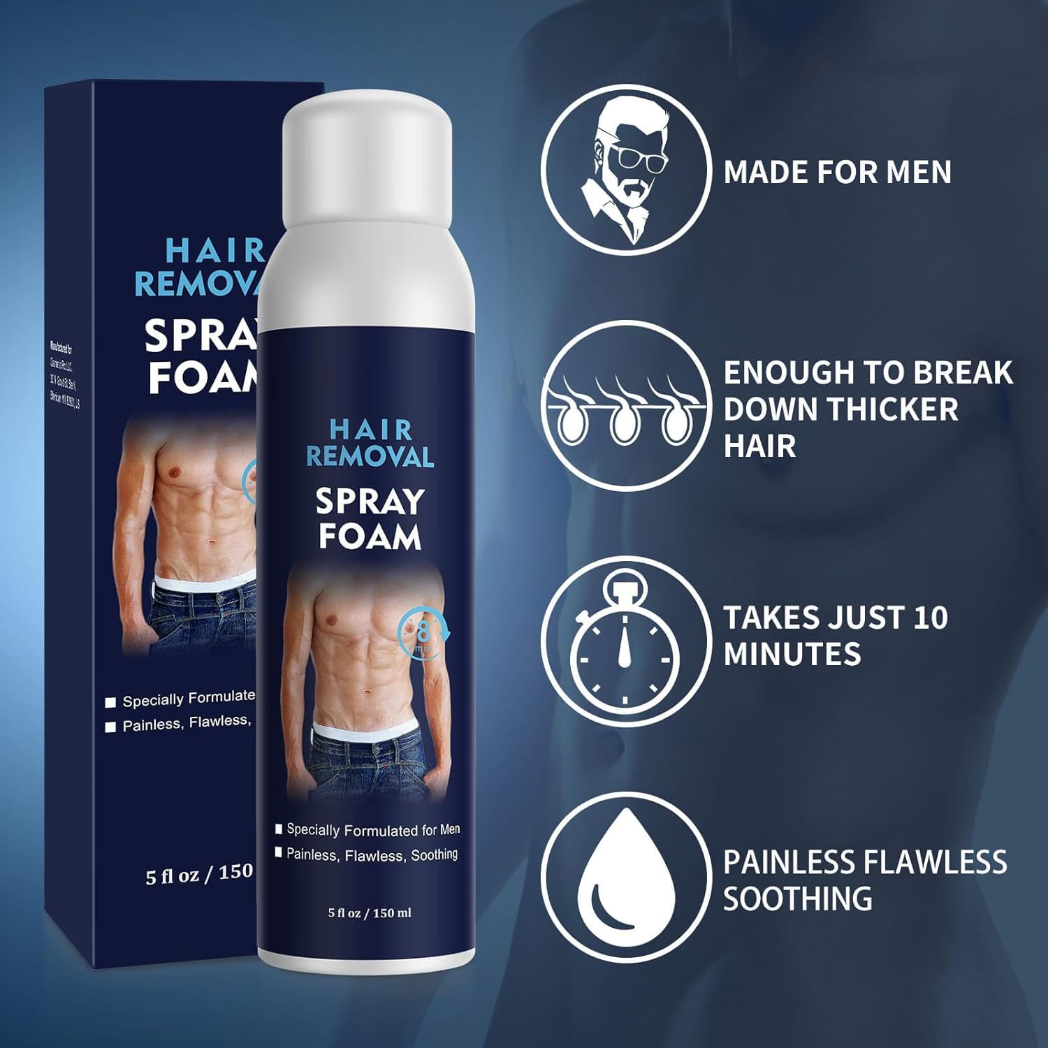 YOURTONE Hair Removal Spray Foam for Men – No-Irritation Depilatory for Underarms, Chest, Back & Legs