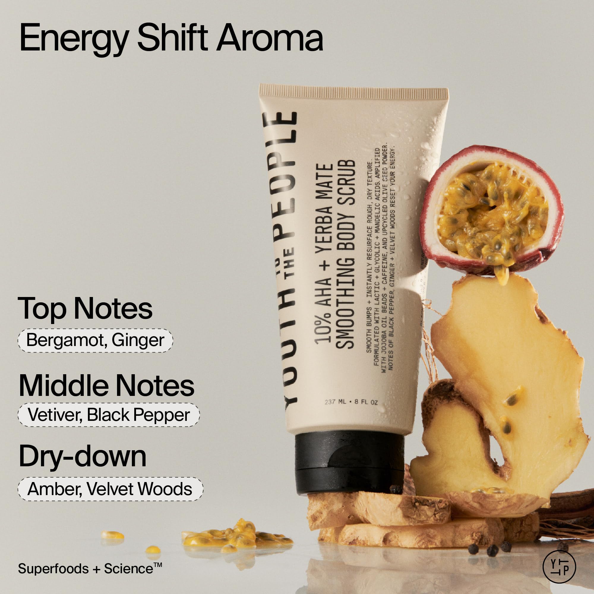 Youth To The People 10% AHA + Yerba Mate Body Scrub – Smoothing Energy, 8 oz