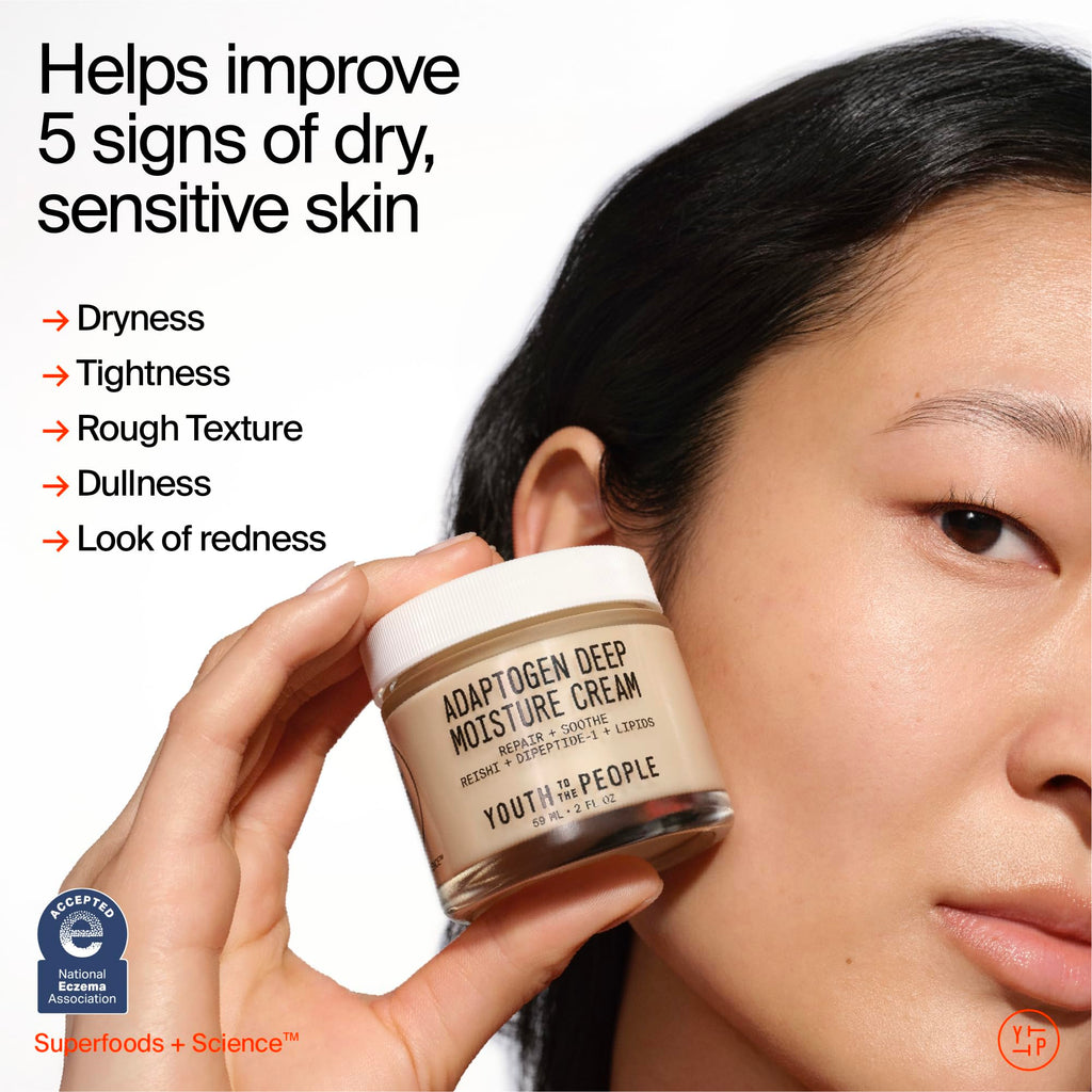 Youth To The People Adaptogen Skin Repairing Moisture Cream | Hydrating Fragrance-Free Moisturizer for Sensitive Dry Skin