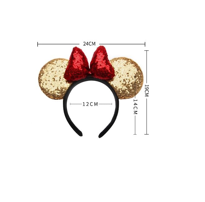 YOVECATHOU Mouse Deluxe Ear Bow Headbands - Sparkling Sequin Hair Accessories (Black Champagne)