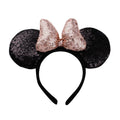 YOVECATHOU Mouse Deluxe Ear Bow Headbands - Sparkling Sequin Hair Accessories (Black Champagne)