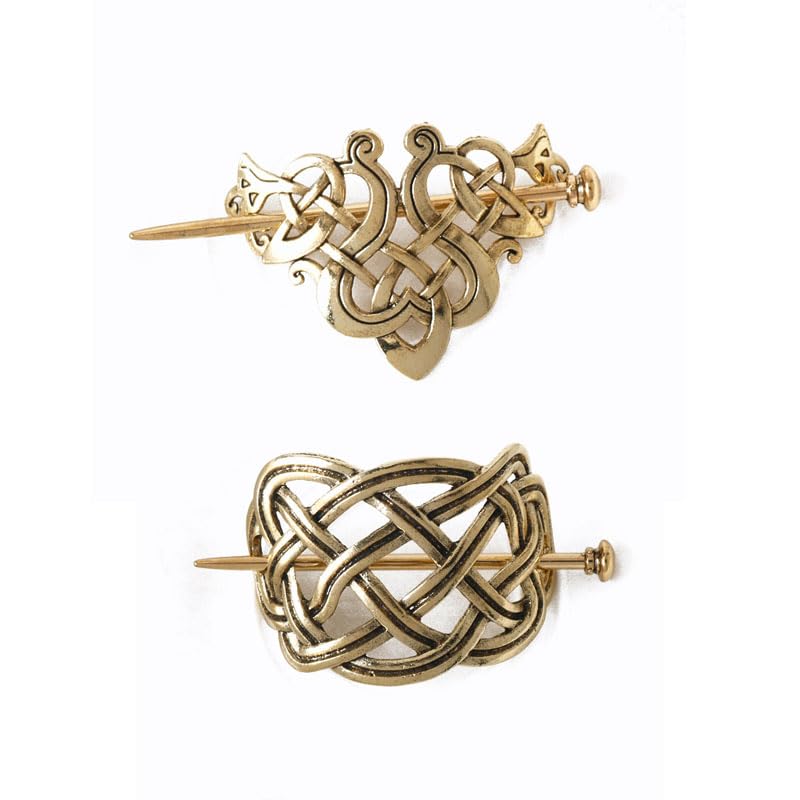 YOVECATHOU 2 Pcs Viking Celtic Knots Clips Hairpins – Gold Hair Accessories for Long Hair