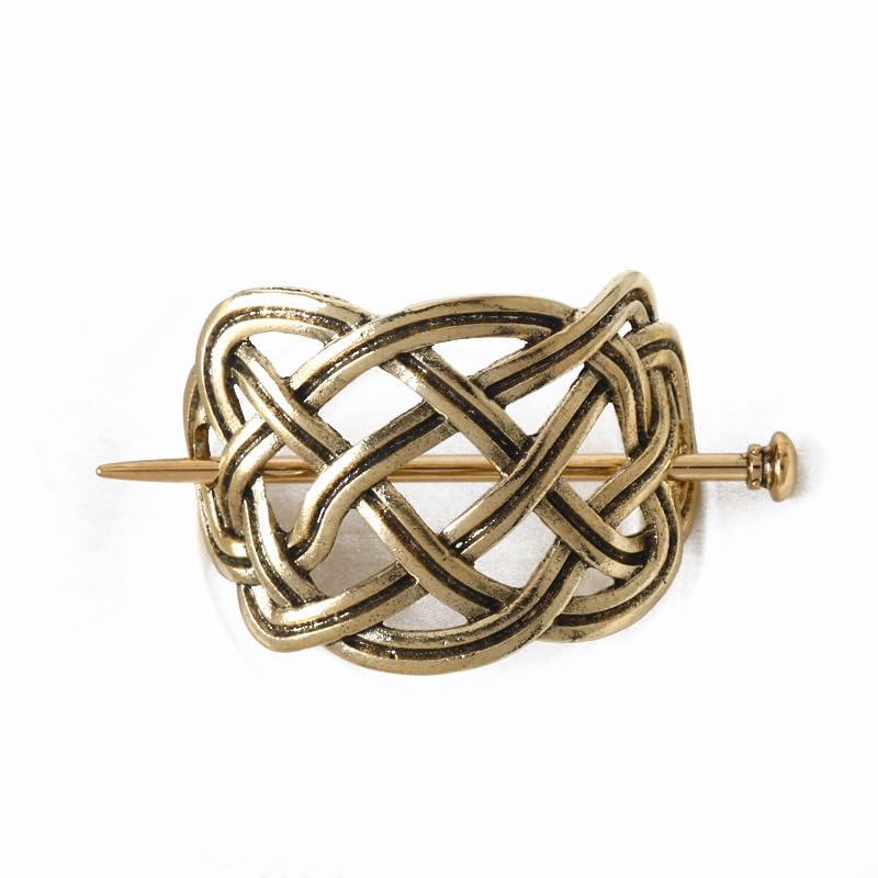 YOVECATHOU 2 Pcs Viking Celtic Knots Clips Hairpins – Gold Hair Accessories for Long Hair