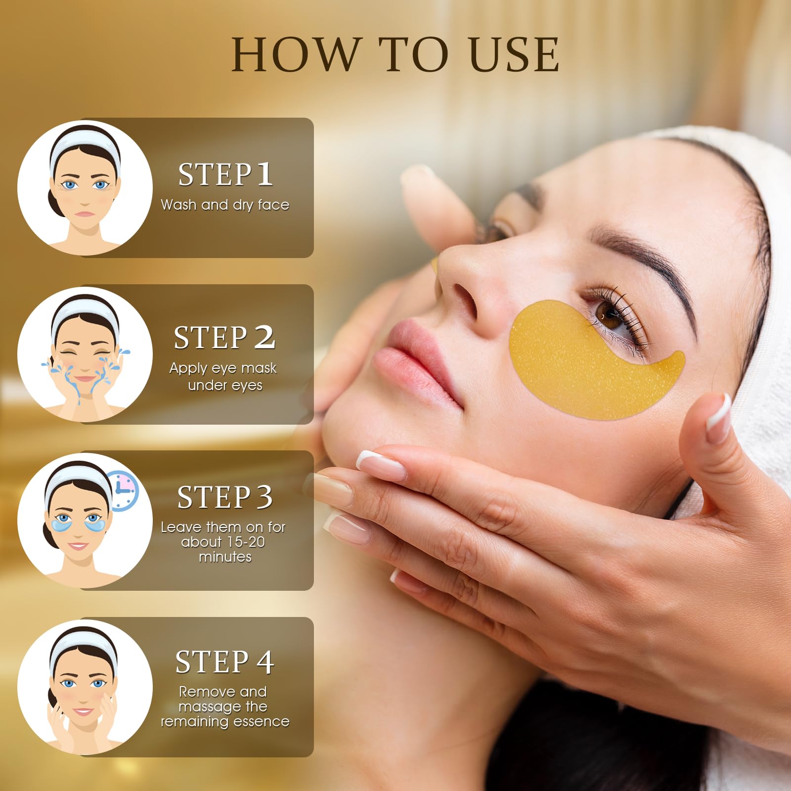 YOYORY 24K Gold Eye Patch Masks – 60 Pcs Hydration with Caffeine & Collagen for Dark Circles & Puffiness