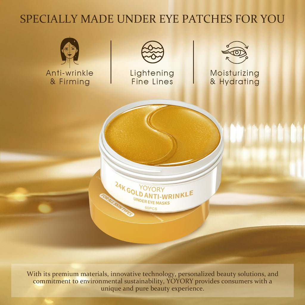 YOYORY 24K Gold Eye Patch Masks – 60 Pcs Hydration with Caffeine & Collagen for Dark Circles & Puffiness