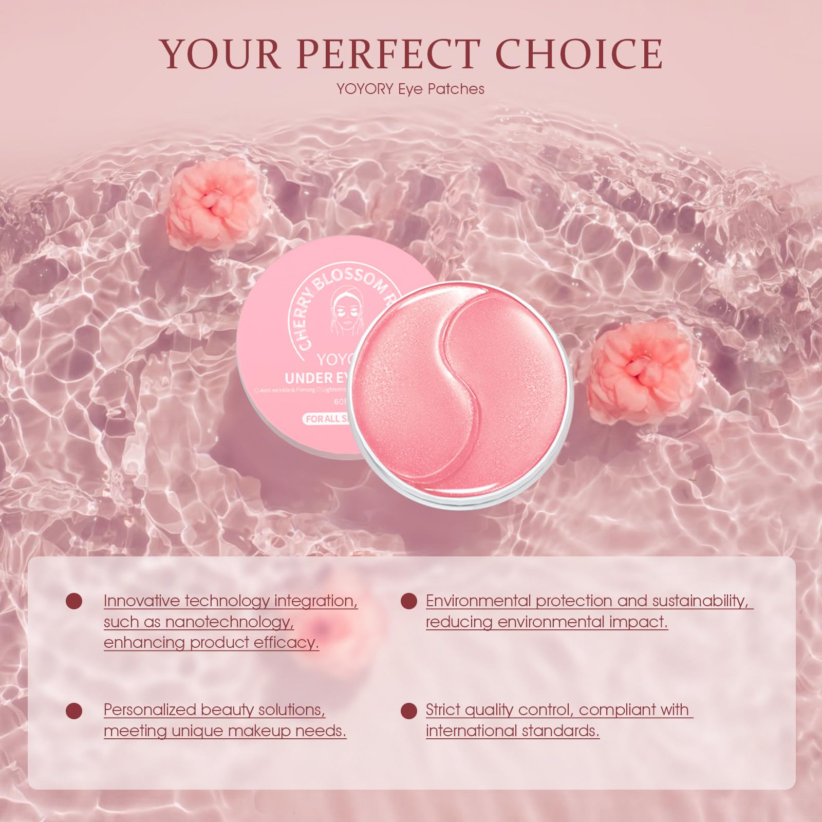 YOYORY Under Eye Patches – Collagen & Hyaluronic Acid for Dark Circles, Puffiness, Fine Lines (60 Pcs, Pink)