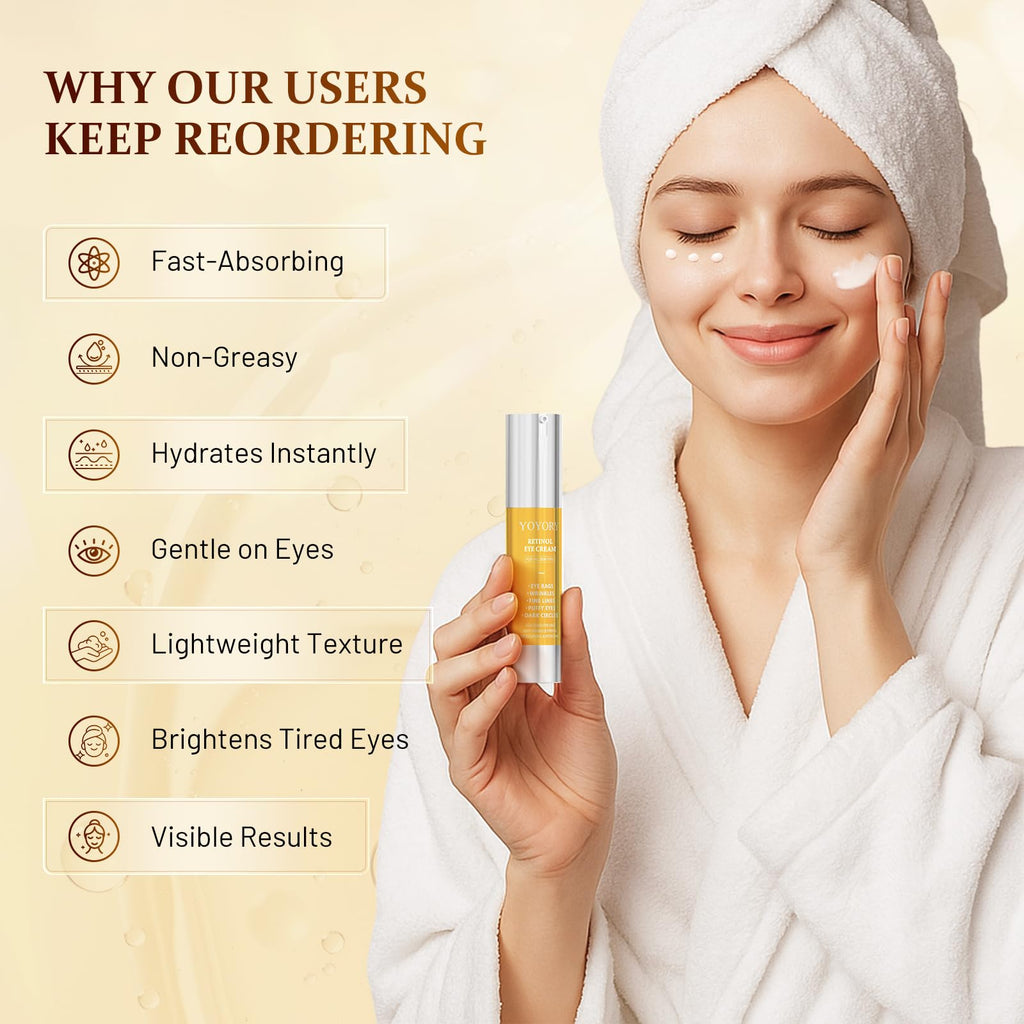 YOYORY Retinol Eye Cream for Dark Circles — 0.66 fl oz (Gold)