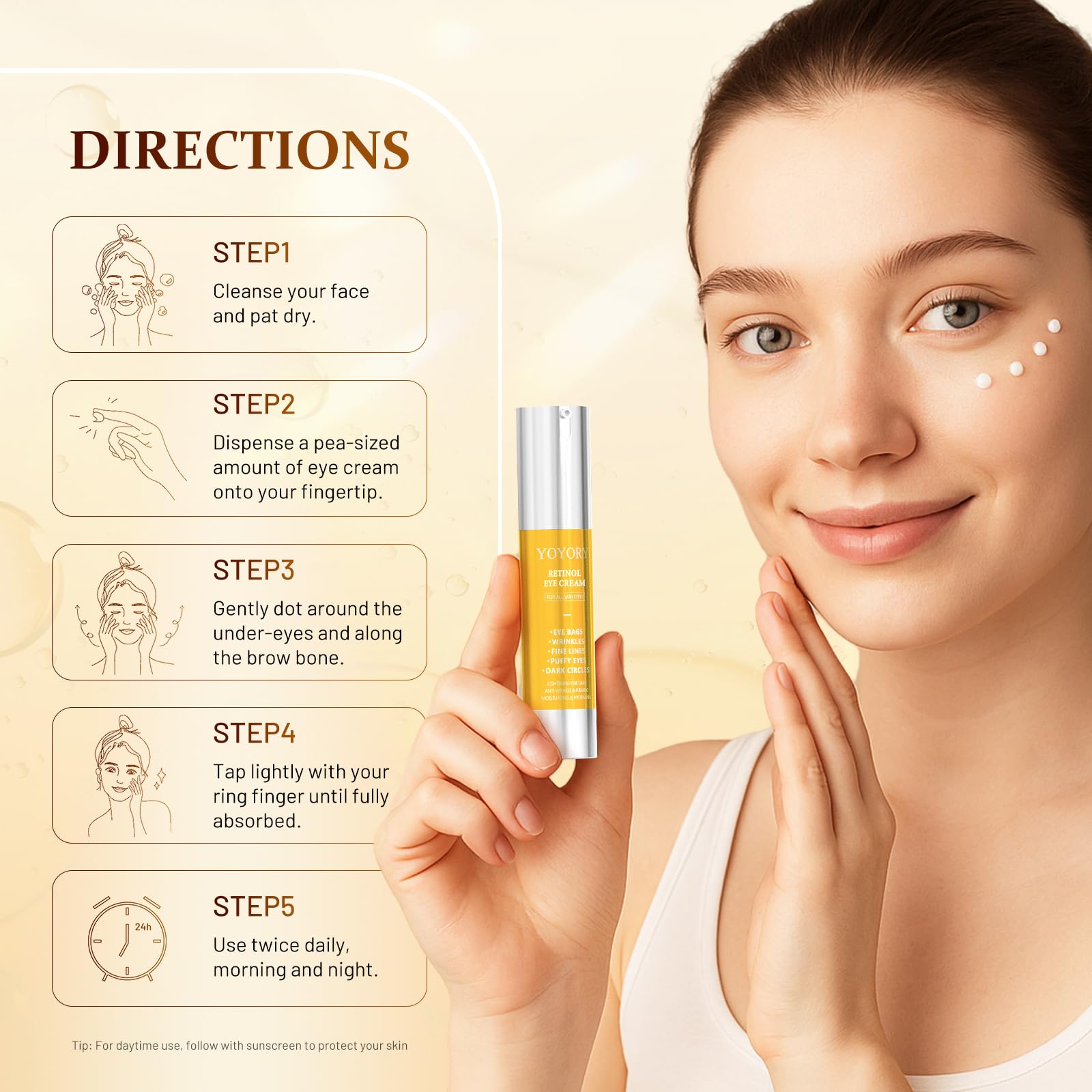 YOYORY Retinol Eye Cream for Dark Circles — 0.66 fl oz (Gold)