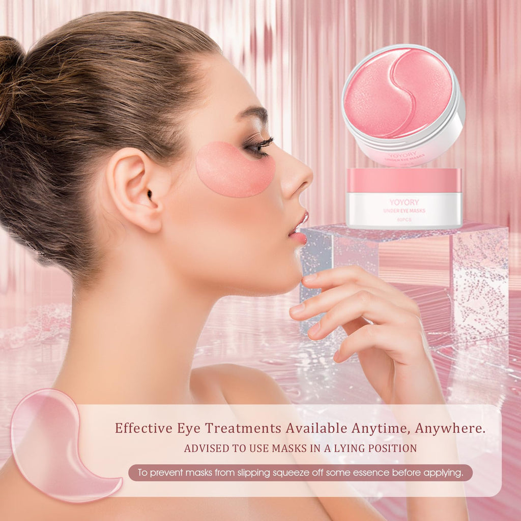 YOYORY Under Eye Patches – Collagen & Hyaluronic Acid for Dark Circles, Puffiness, Fine Lines (60 Pcs, Pink)