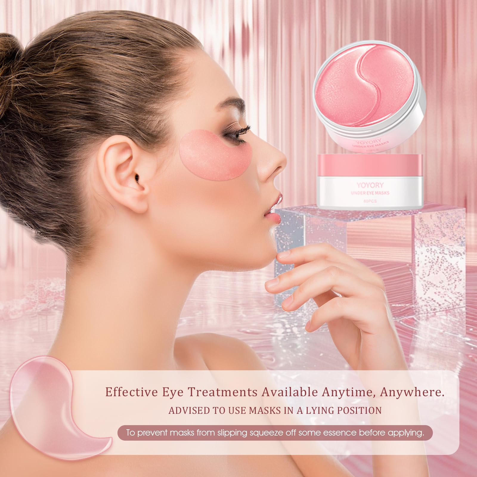 YOYORY Under Eye Patches – Collagen & Hyaluronic Acid for Dark Circles, Puffiness, Fine Lines (60 Pcs, Pink)