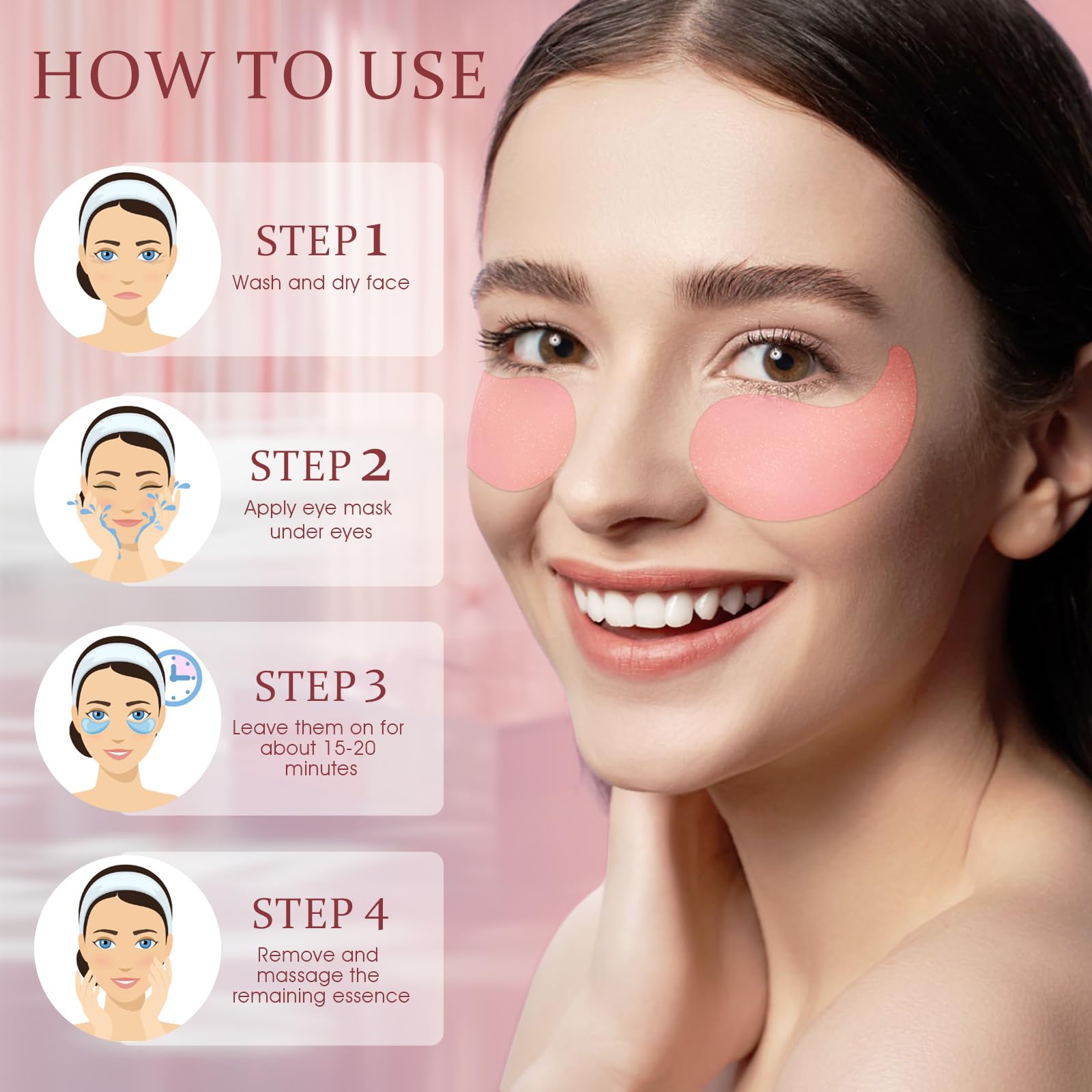 YOYORY Under Eye Patches – Collagen & Hyaluronic Acid for Dark Circles, Puffiness, Fine Lines (60 Pcs, Pink)