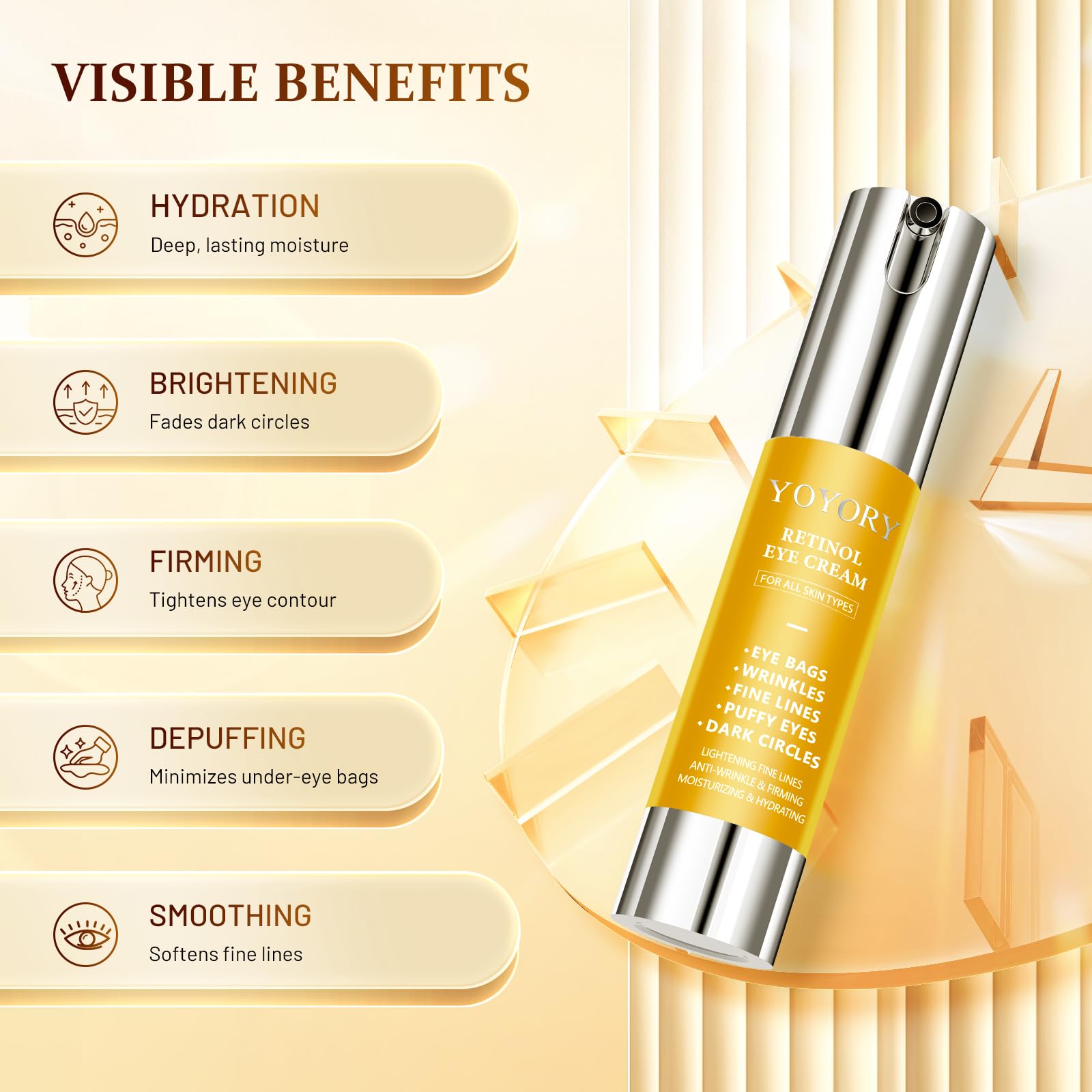 YOYORY Retinol Eye Cream for Dark Circles — 0.66 fl oz (Gold)