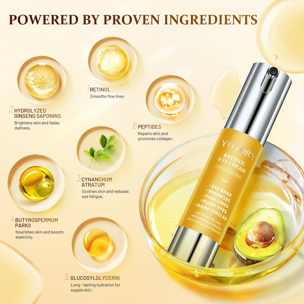 YOYORY Retinol Eye Cream for Dark Circles — 0.66 fl oz (Gold)