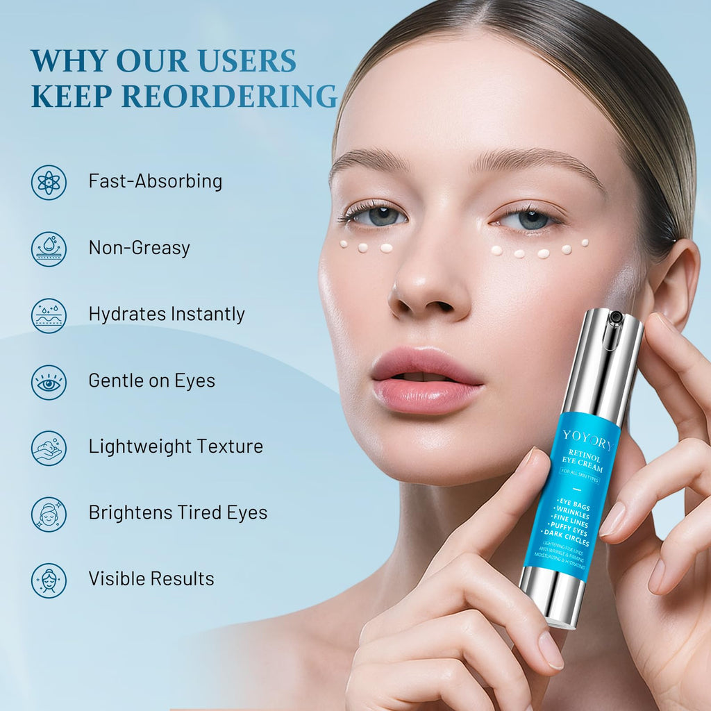 YOYORY Retinol Eye Cream – Brighten Under-Eye, Smooth Fine Lines & Puffiness (0.67 fl oz)