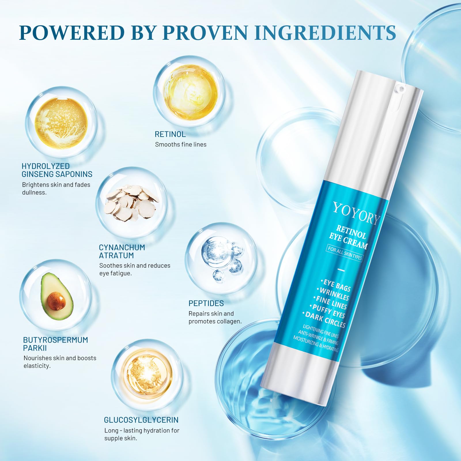 YOYORY Retinol Eye Cream – Brighten Under-Eye, Smooth Fine Lines & Puffiness (0.67 fl oz)