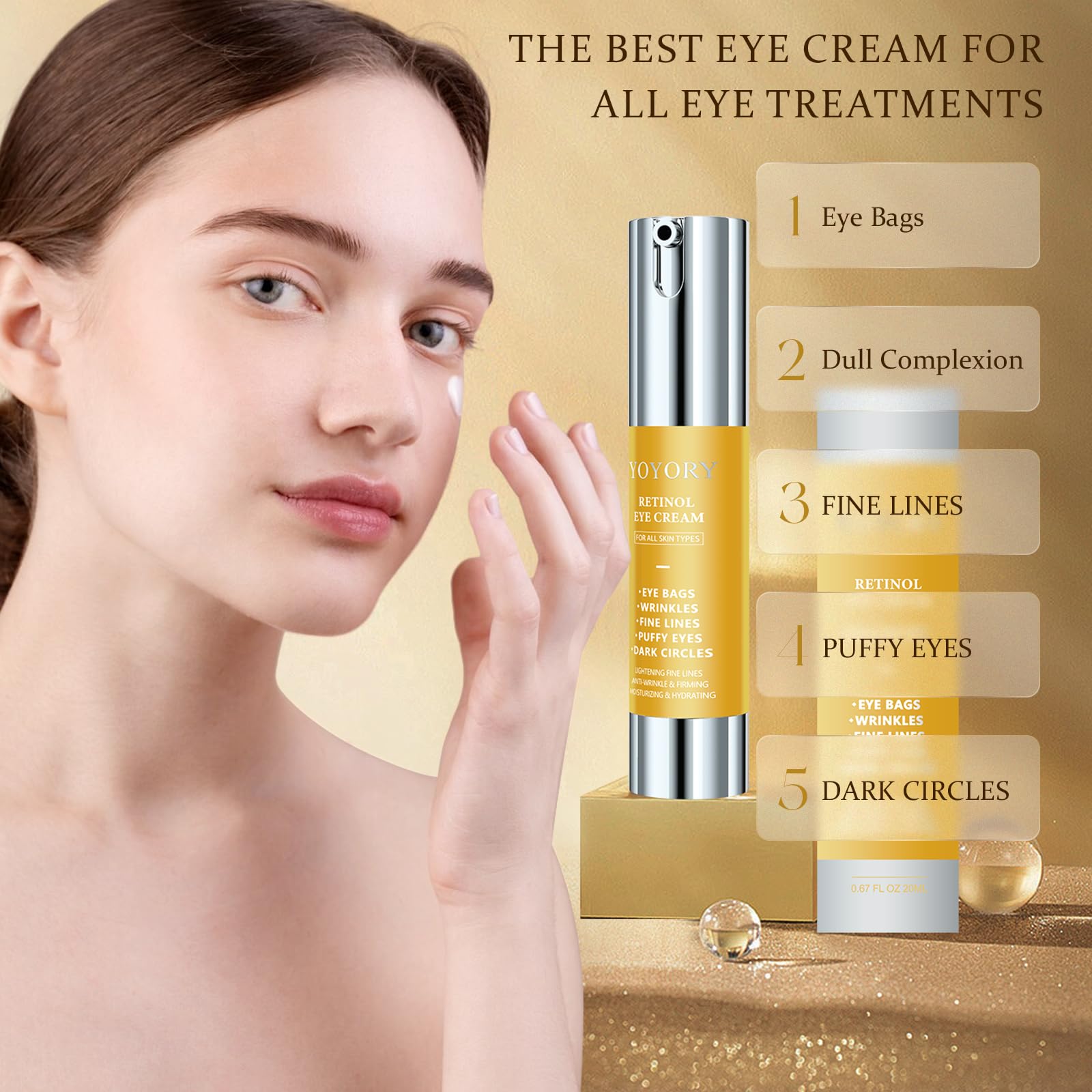 YOYORY Retinol Under Eye Cream – Brighten, De-Puff & Smooth Fine Lines (20ml)
