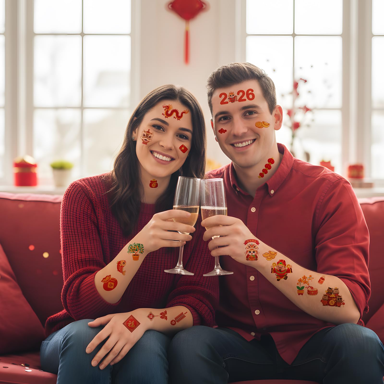 Yoyuspy Chinese New Year Tattoos – 200+ Designs, 8 Sheets, Horse Zodiac & Red Envelopes