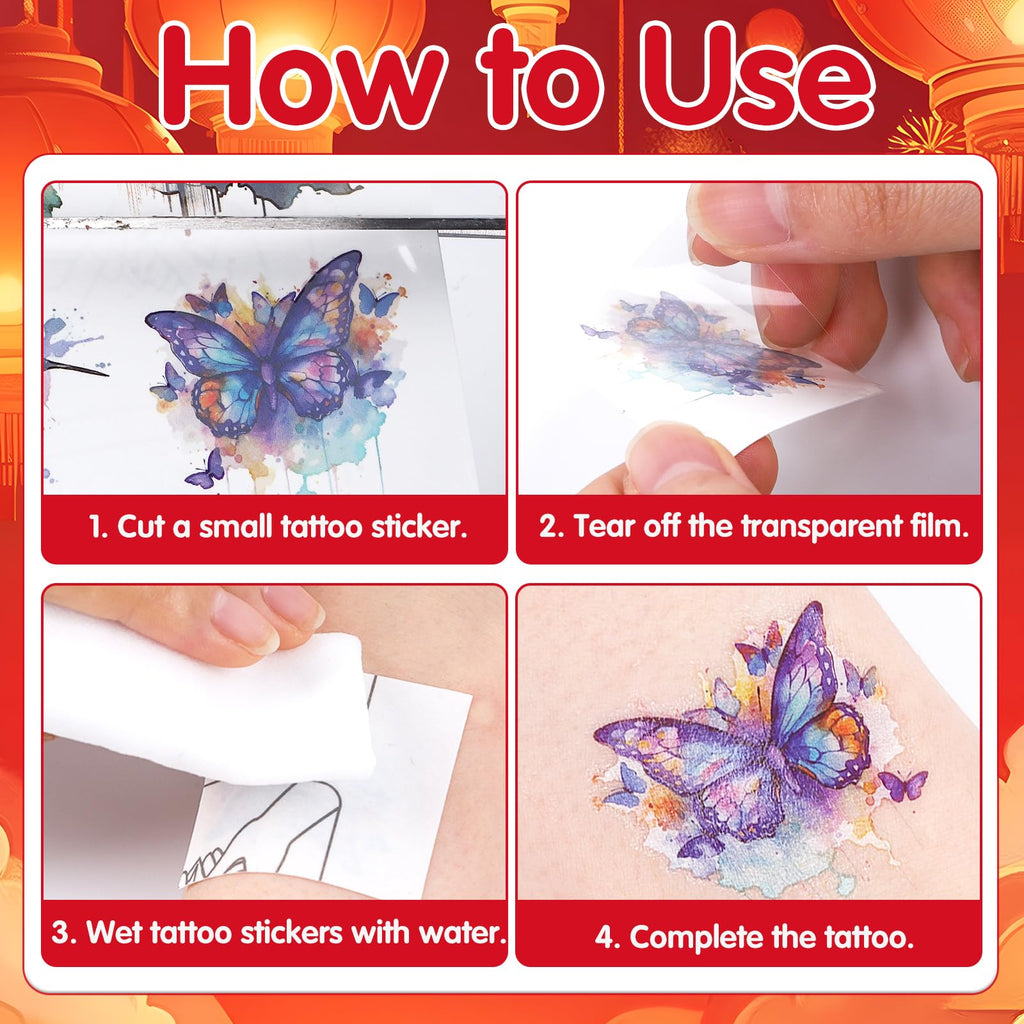 Yoyuspy Chinese New Year Tattoos – 200+ Designs, 8 Sheets, Horse Zodiac & Red Envelopes