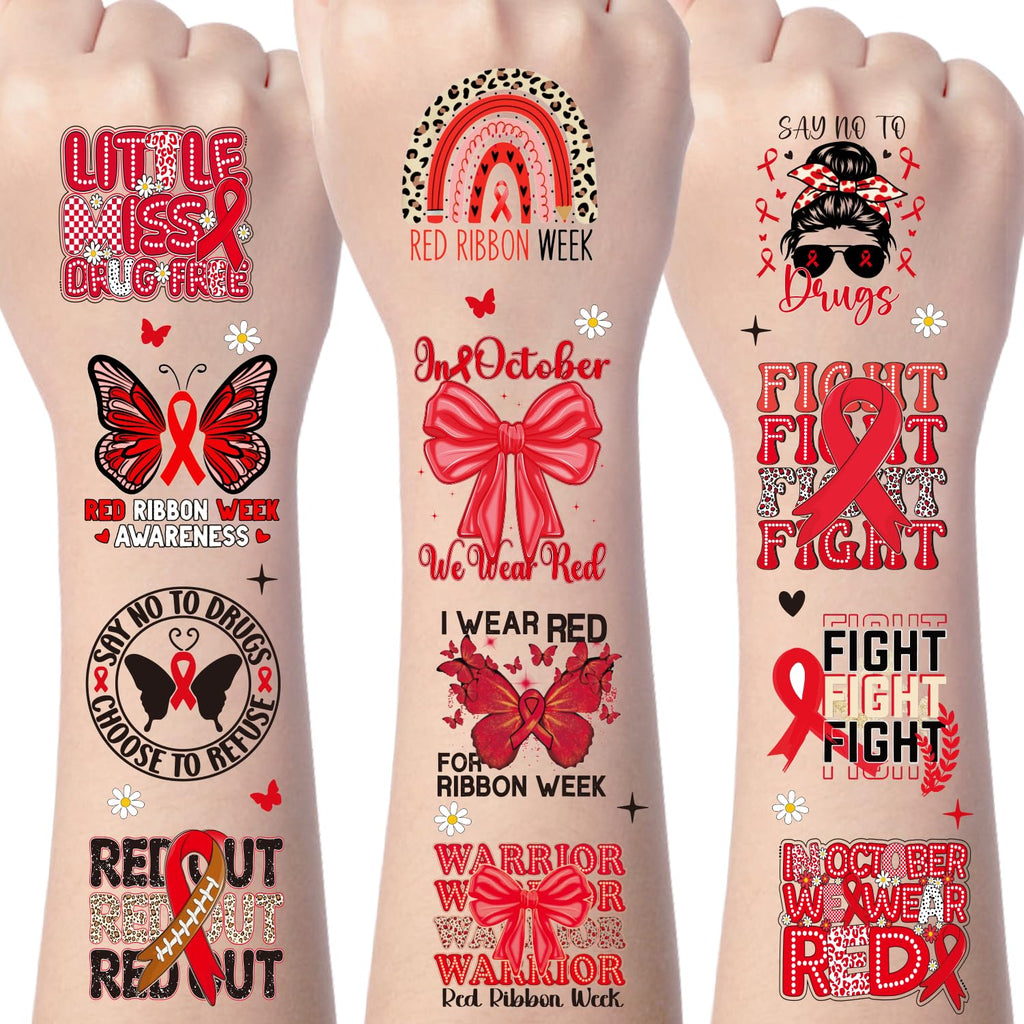 Yoyuspy Red Ribbon Week Temporary Tattoos – 200+ Drug Free Decorations & Awareness Stickers