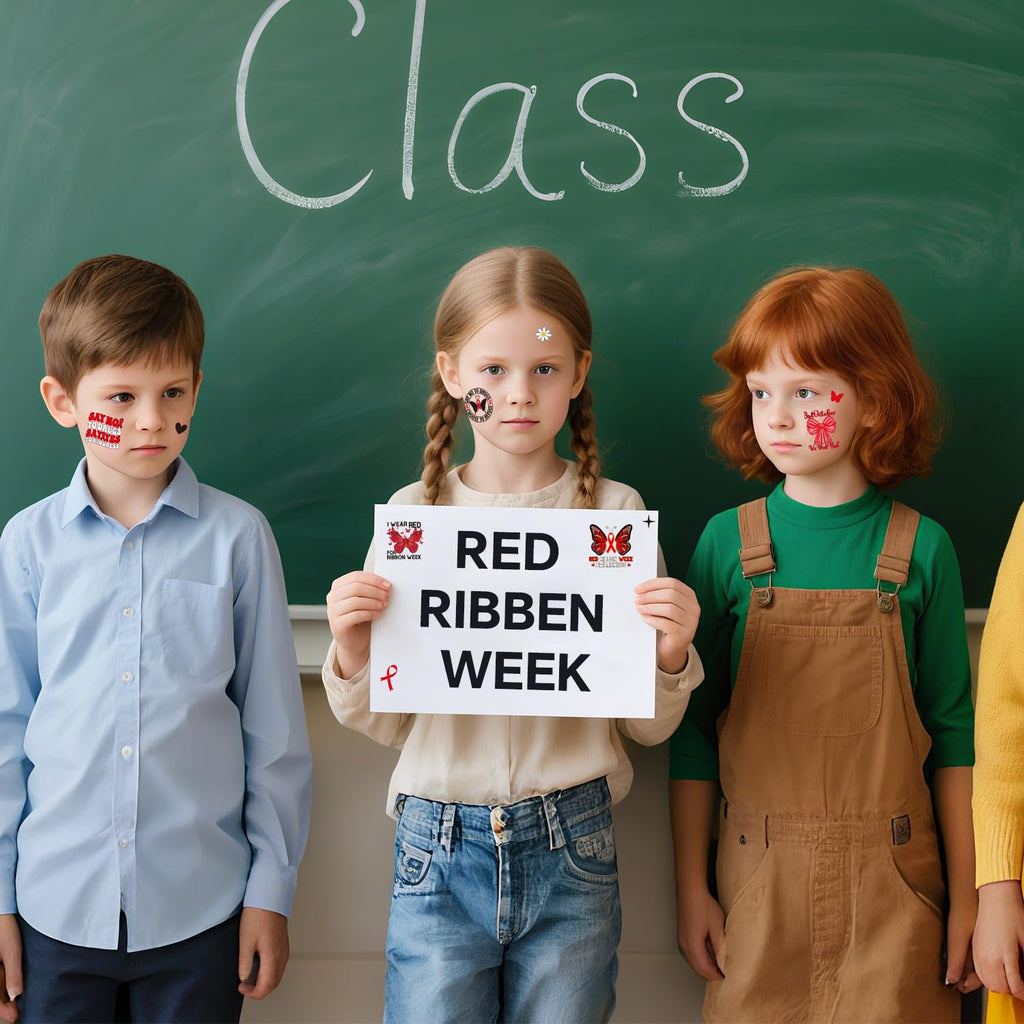 Yoyuspy Red Ribbon Week Temporary Tattoos – 200+ Drug Free Decorations & Awareness Stickers
