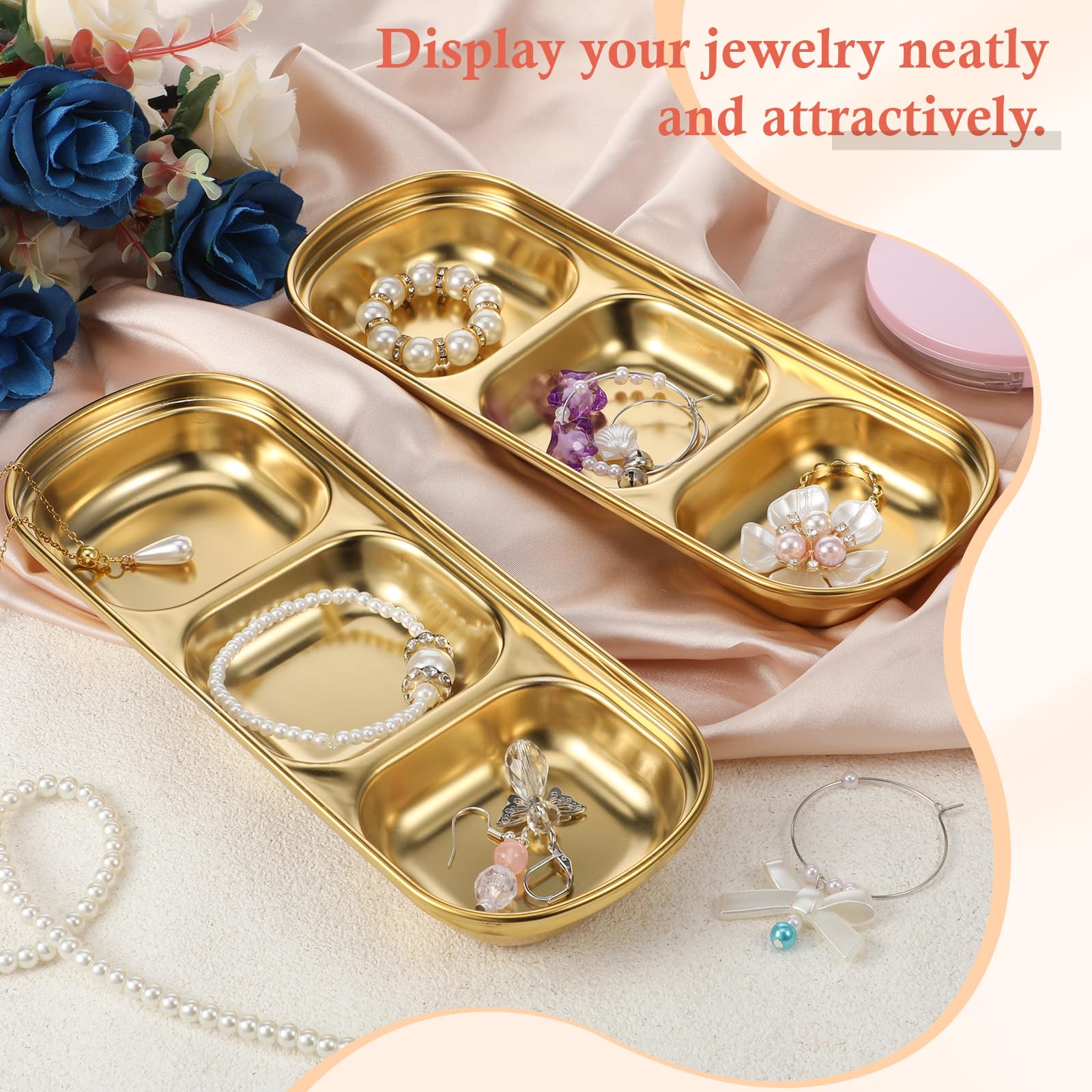 Yuanan 4-Pc Esthetician Bowls – Gold 3-Compartment Facial Trays for Home & Salon
