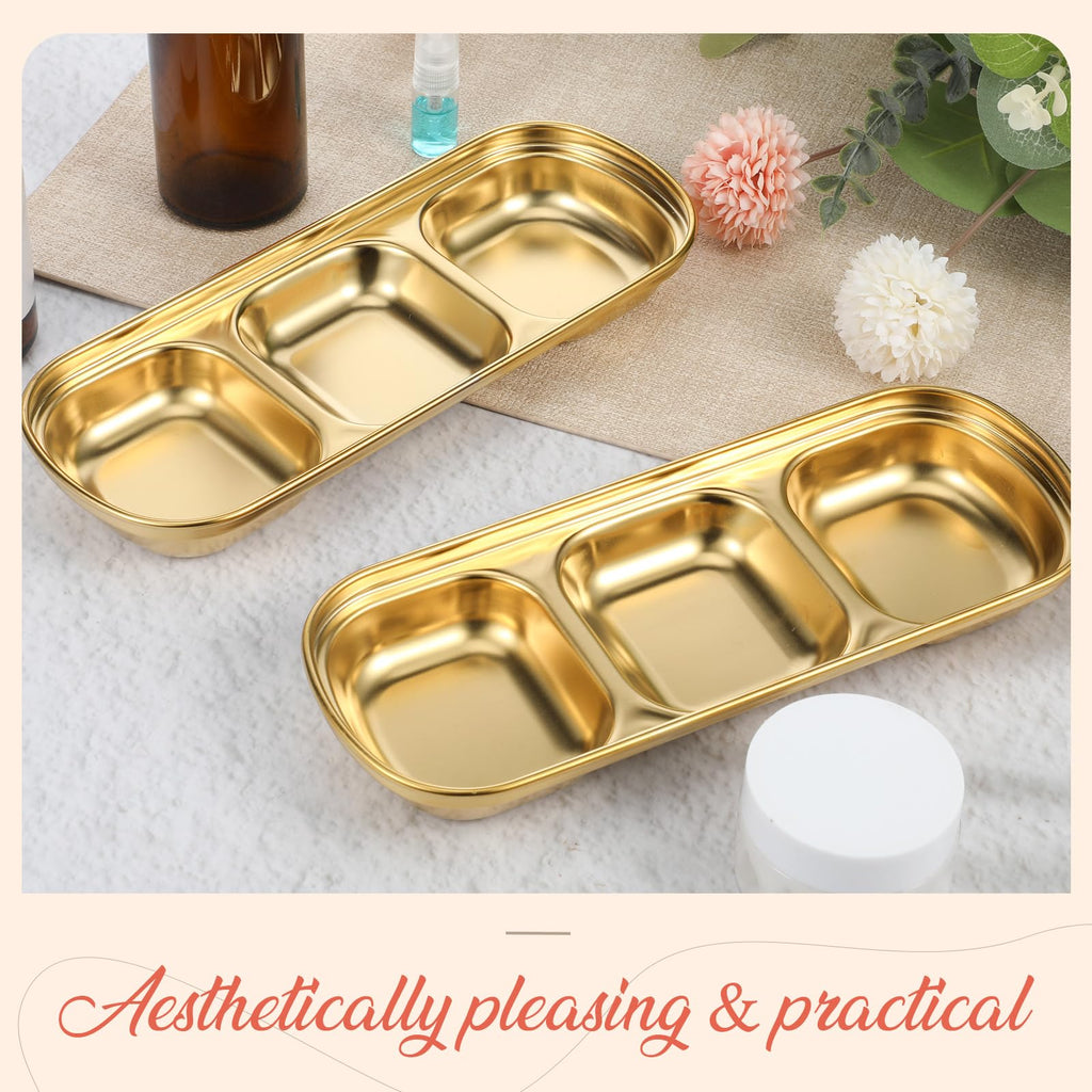 Yuanan 4-Pc Esthetician Bowls – Gold 3-Compartment Facial Trays for Home & Salon