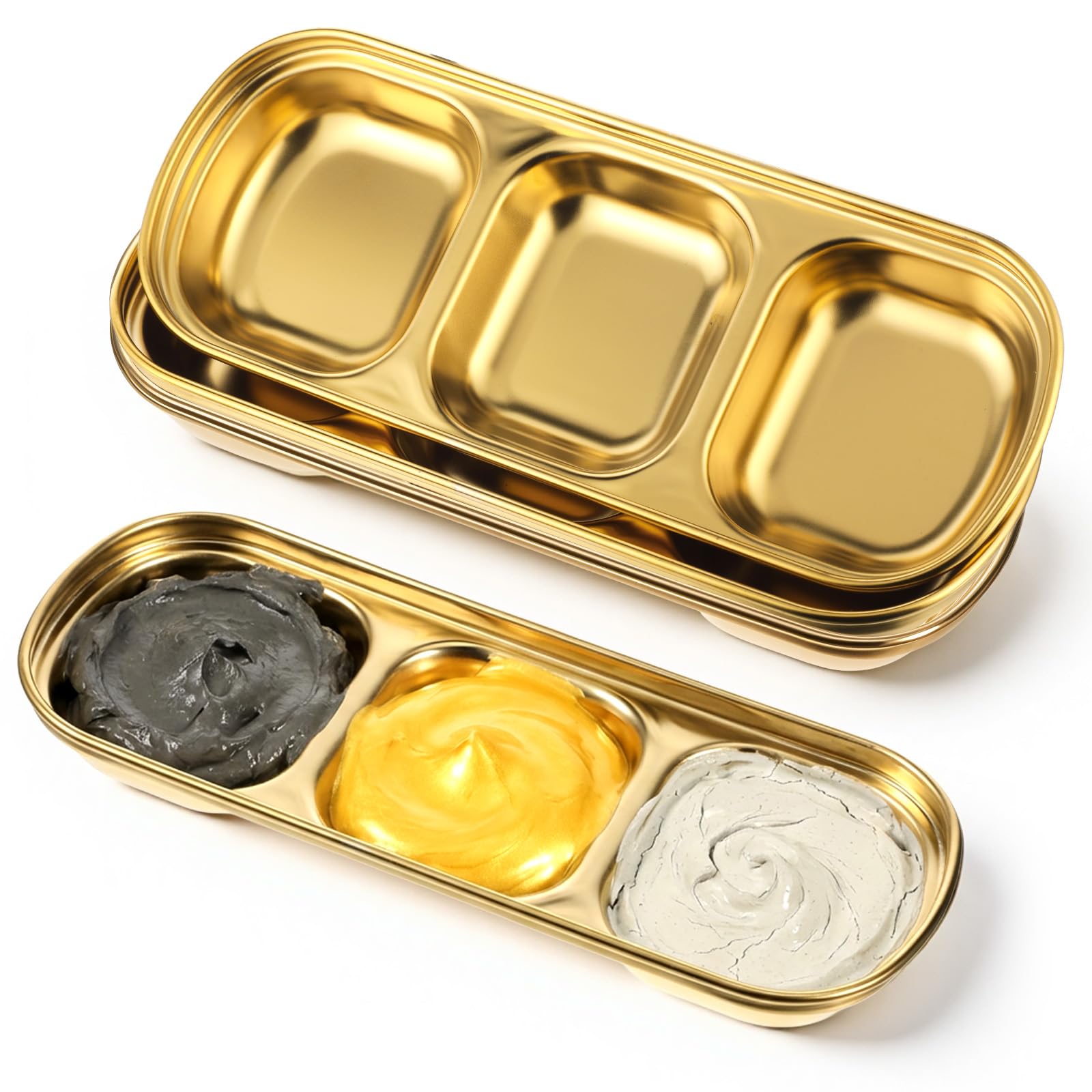 Yuanan 4-Pc Esthetician Bowls – Gold 3-Compartment Facial Trays for Home & Salon