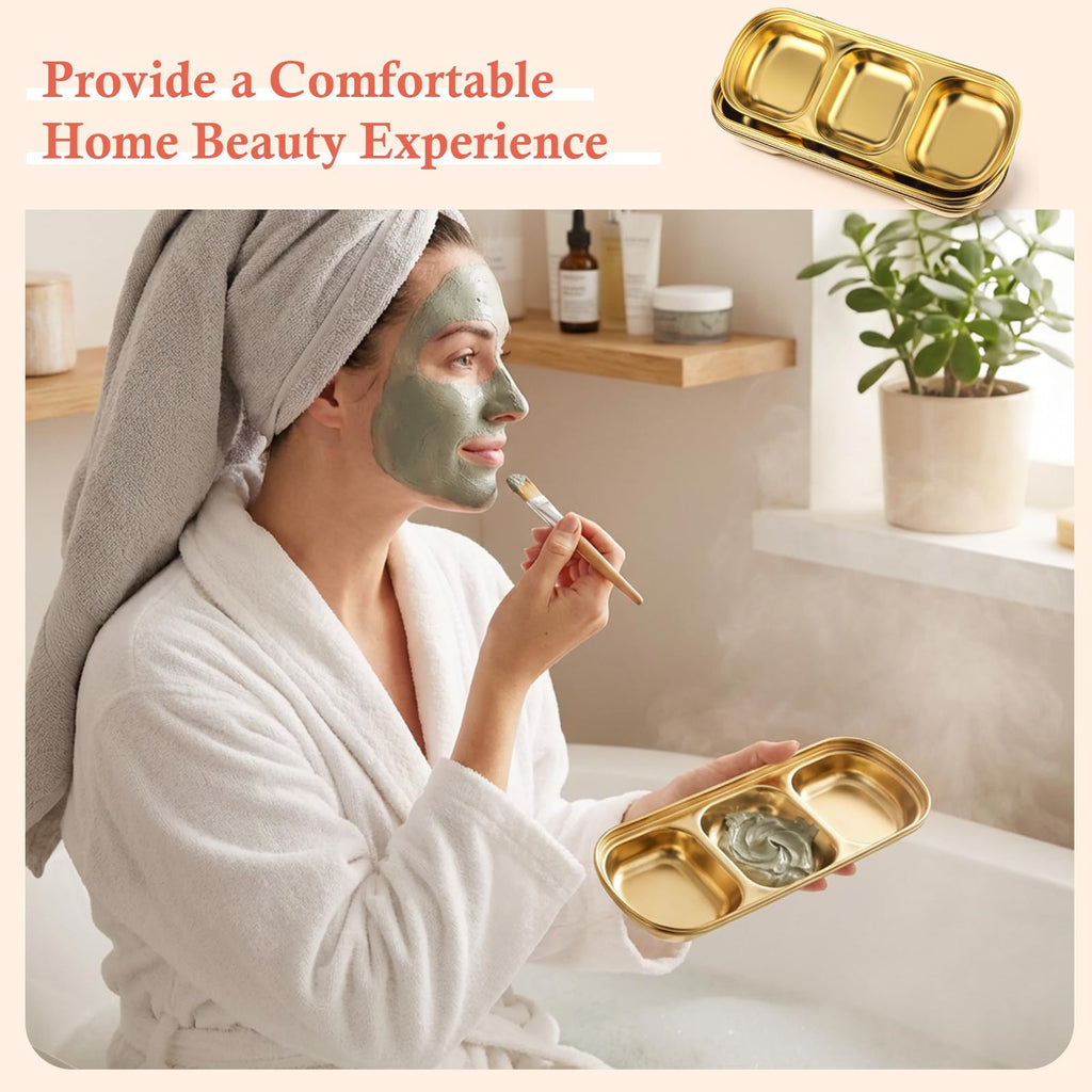 Yuanan 4-Pc Esthetician Bowls – Gold 3-Compartment Facial Trays for Home & Salon