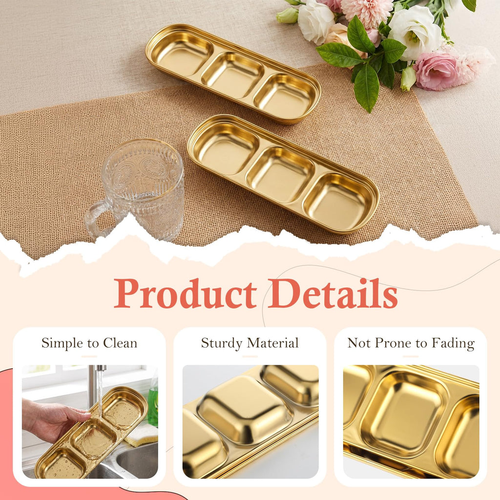 Yuanan 4-Pc Esthetician Bowls – Gold 3-Compartment Facial Trays for Home & Salon