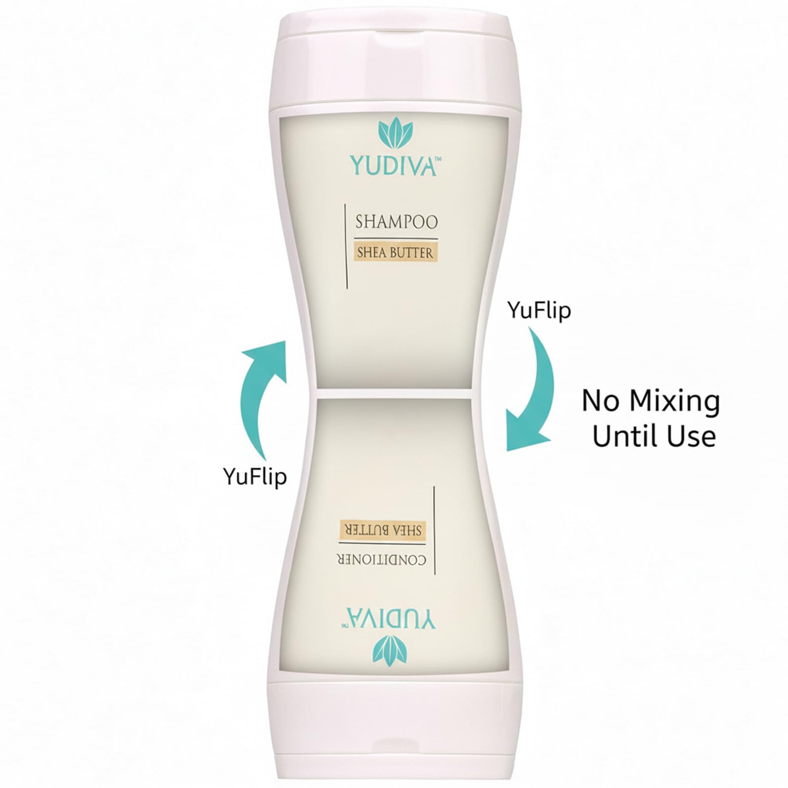 YUDIVA Dual-Chamber Shampoo & Conditioner Set with Shea Butter | Flip-Top Leak-Resistant 15.2 fl oz per side