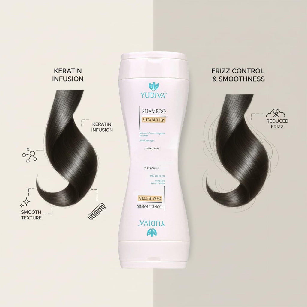 YUDIVA Dual-Chamber Shampoo & Conditioner Set with Shea Butter | Flip-Top Leak-Resistant 15.2 fl oz per side